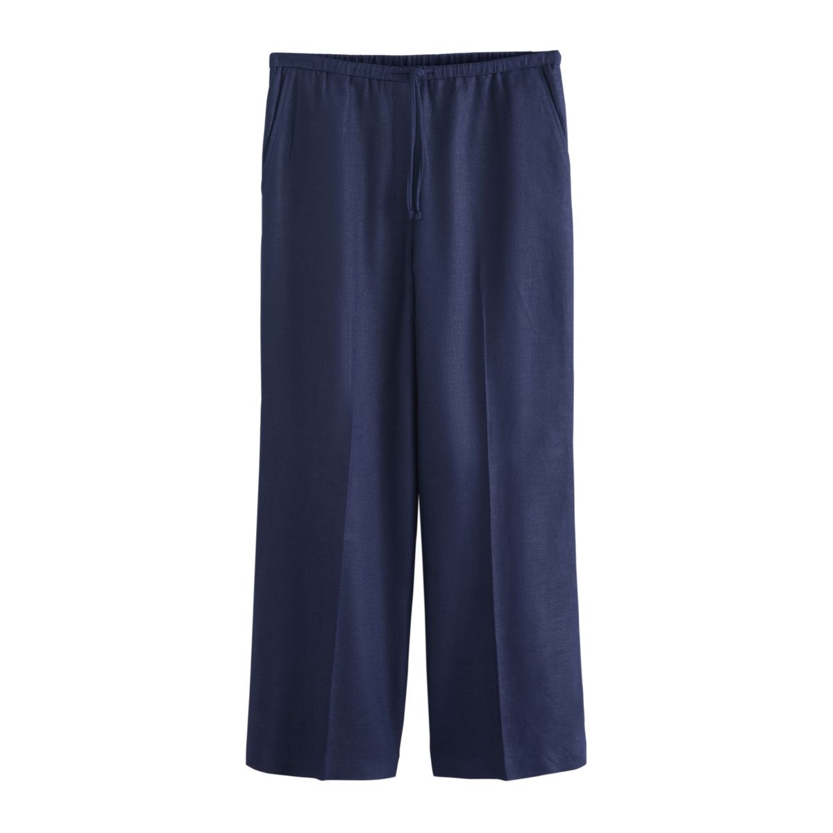 Pantalon large en lin mélangé à nouer bleu marine, NEXT