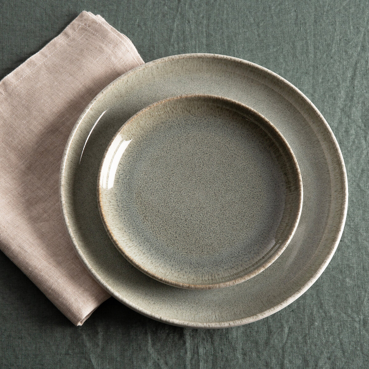 Lot 6 assiettes plates, Paloum vert, LA REDOUTE INTERIEURS