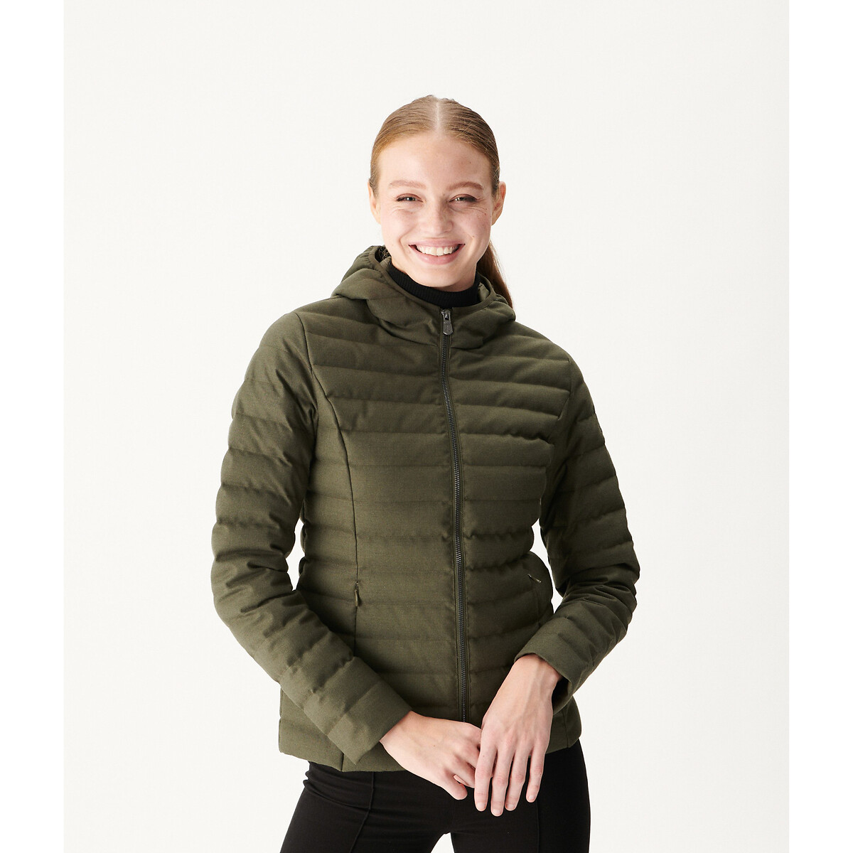 Cloe Quilted Padded Jacket with Hood and Zip Fastening military khaki, JOTT