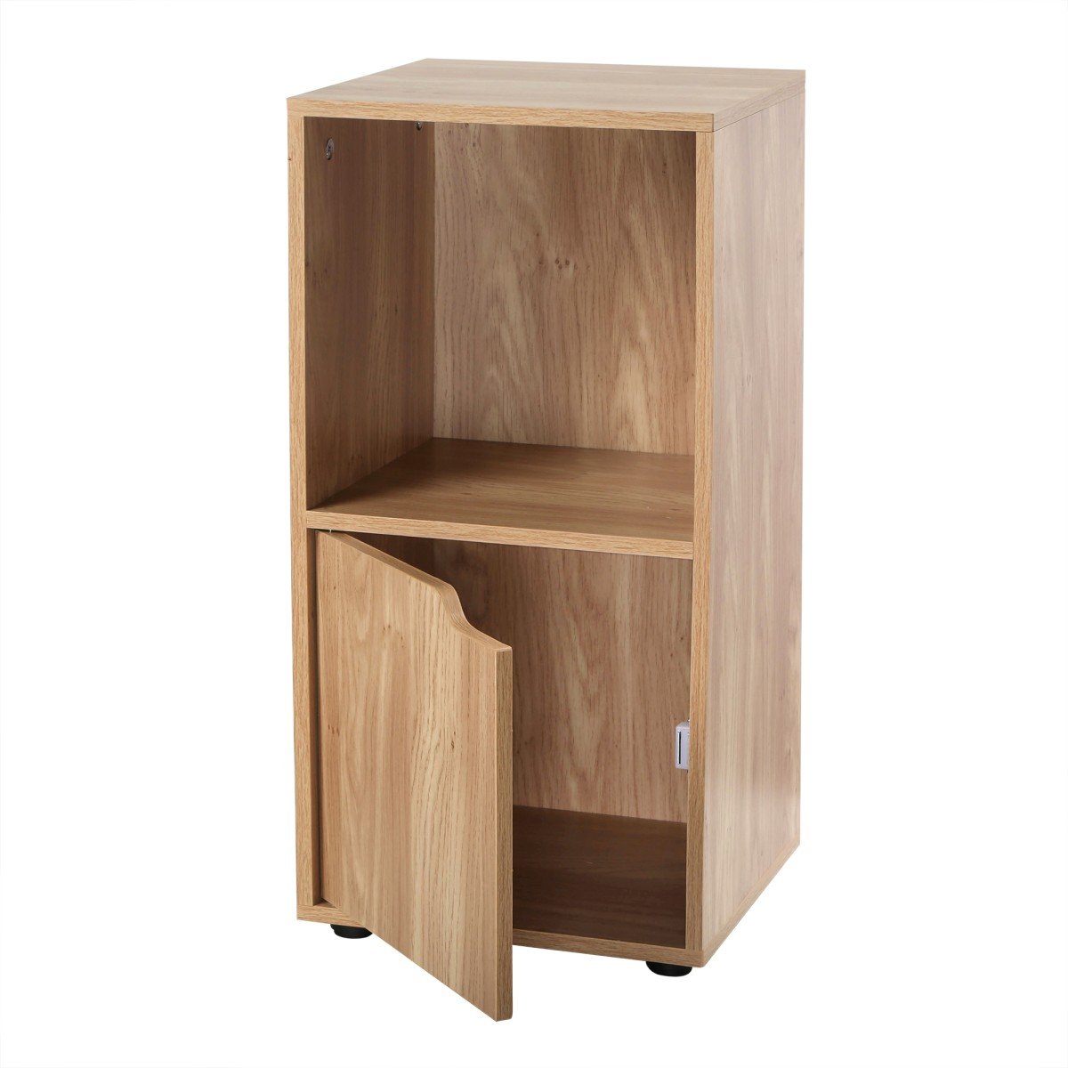 Tables de chevet 2 cases décor bois 1 porte - lot de 2 - MODU bois clair, CALICOSY