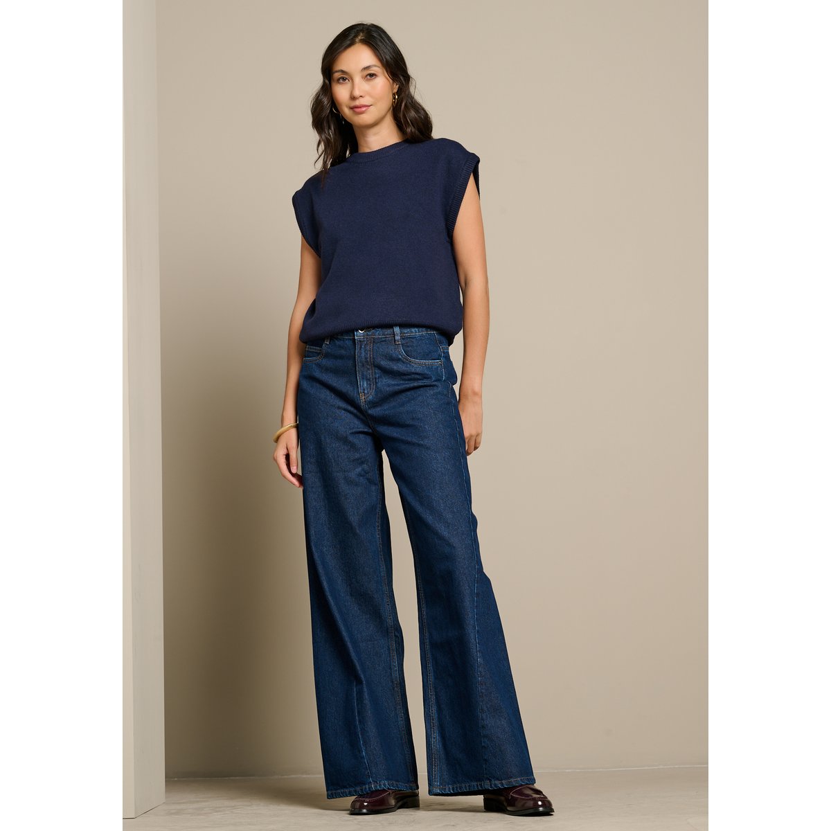 Jean large taille haute dark blue, LOLALIZA