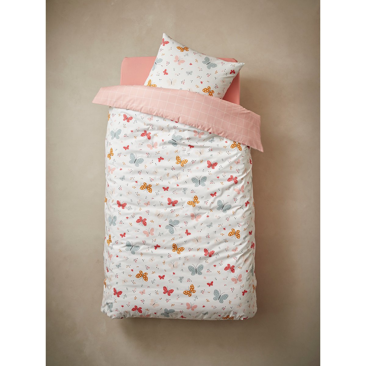 Parure housse de couette + taie d'oreiller PAPILLONS rose, VERTBAUDET