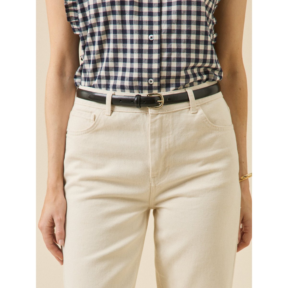 Ceinture fine cuir noir, CYRILLUS