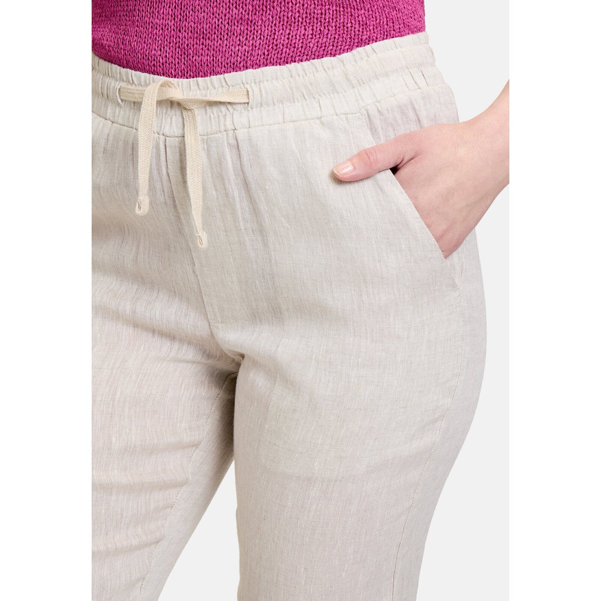 Pantalon en lin à cordon coulissant sous tunnel nature/cream, CARTOON