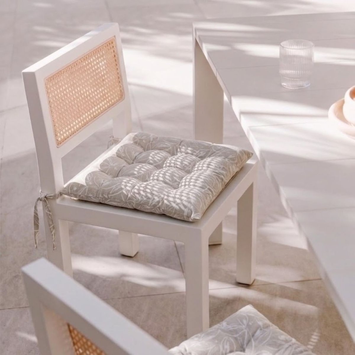Lot de 4 galettes de chaise en coton à motifs beige, ORNAMI