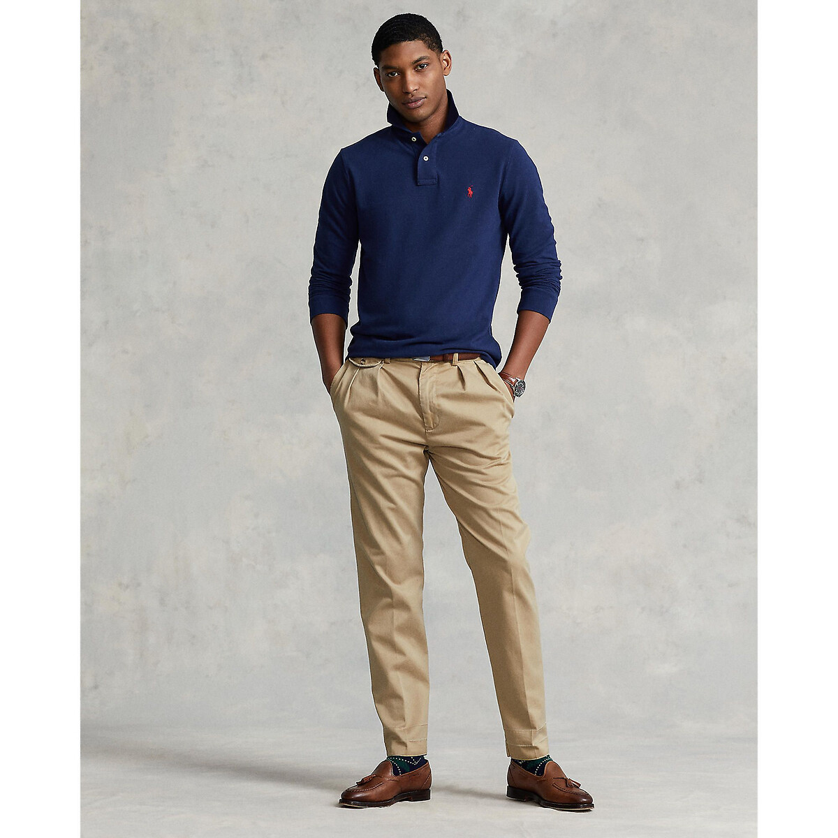 Polo en piqué coupe ajustée bleu marine, POLO RALPH LAUREN