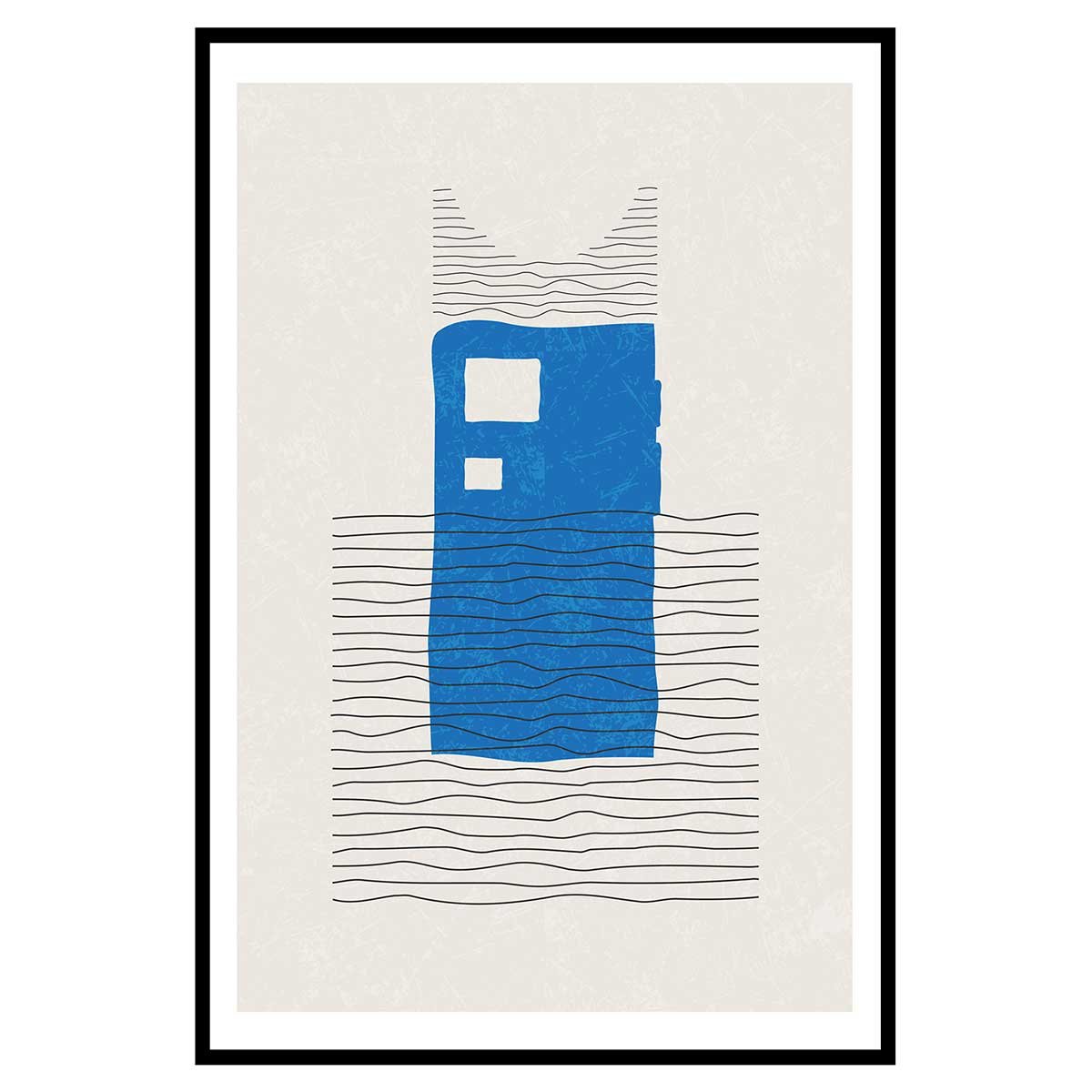 Affiche encadrée maison abstraite bleue affiche + cadre en métal - noir, HEXOA