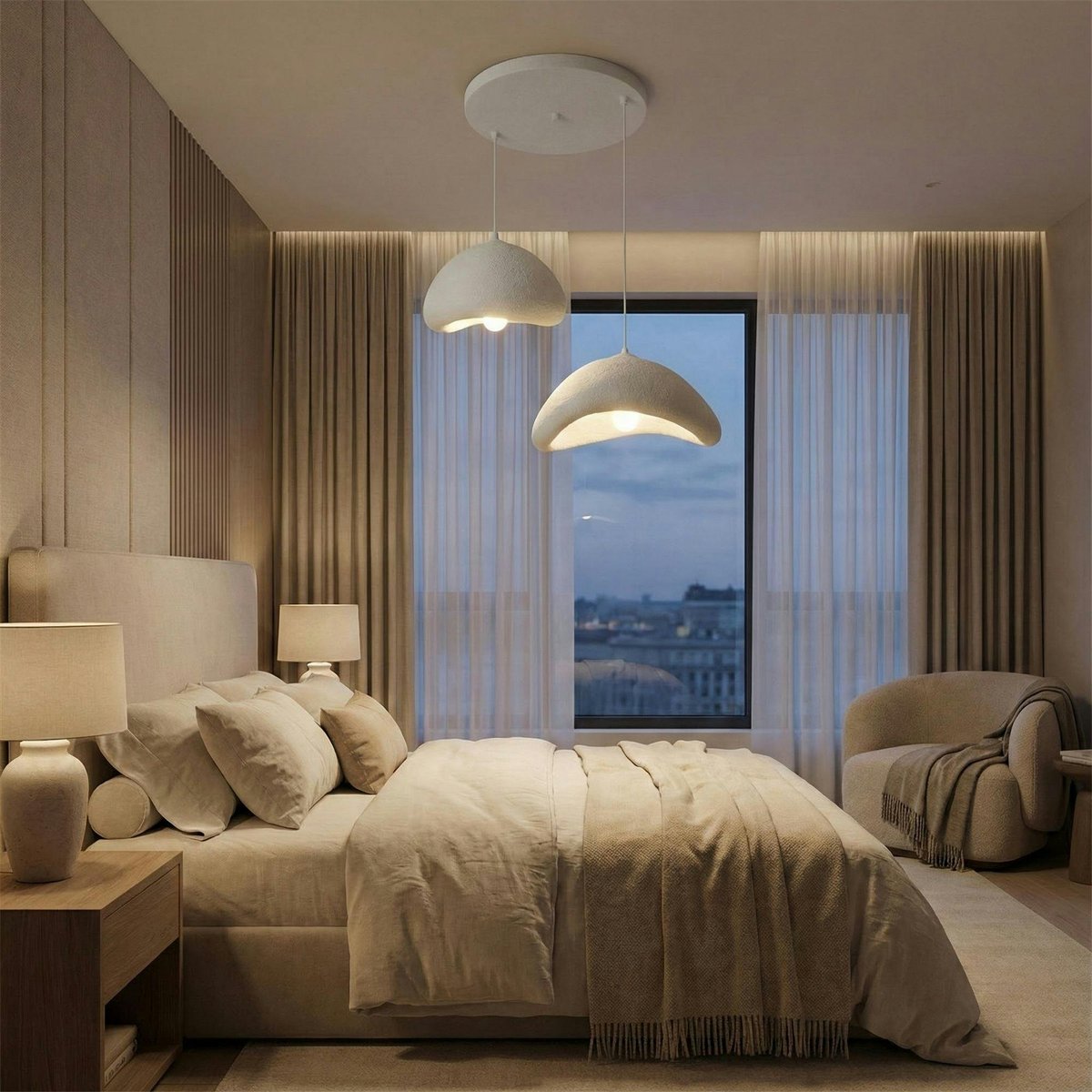 Suspension blanche wabi-sabi 2 abat-jour 70 cm NOXIS blanc, PIER IMPORT