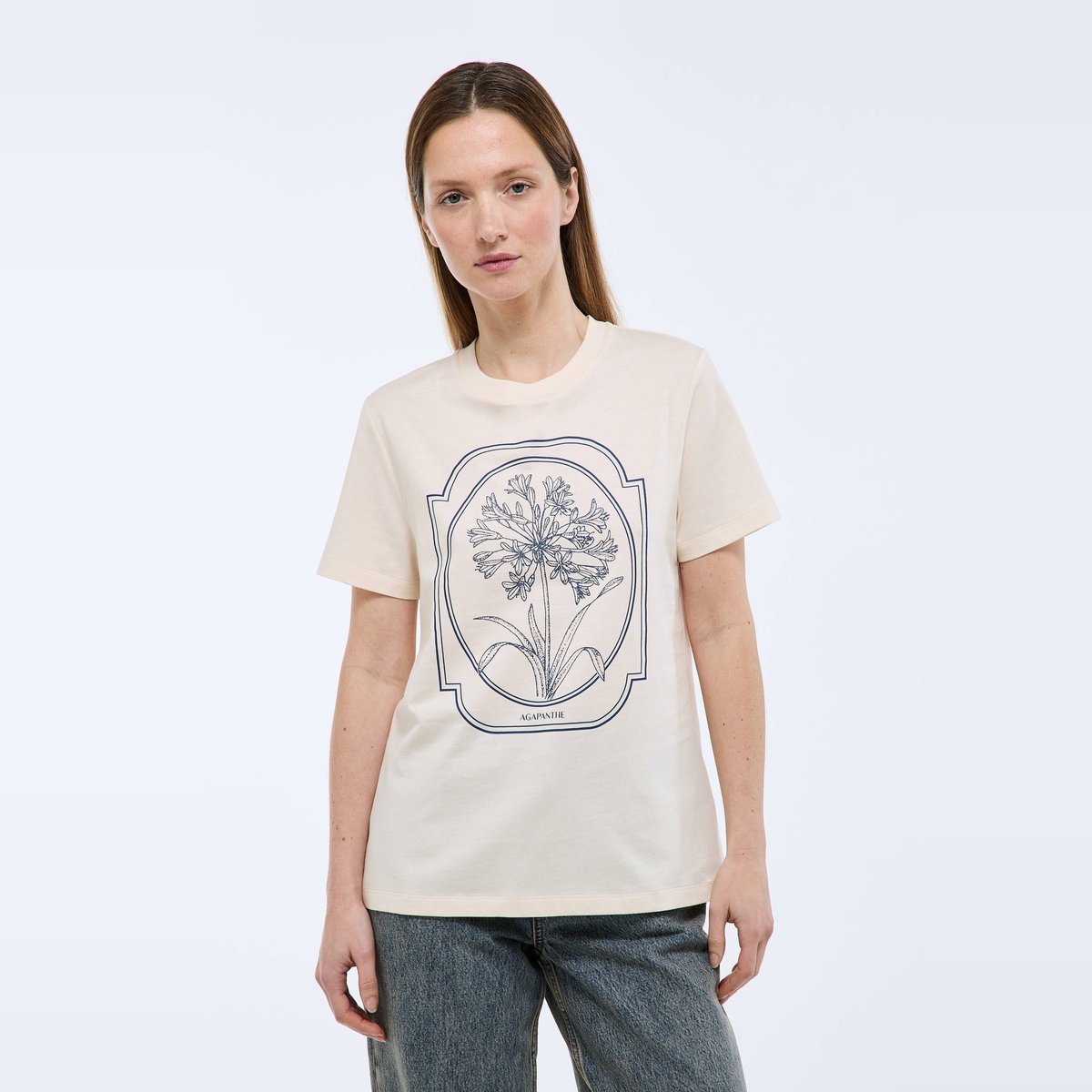 T-shirt à manches courtes avec imprimé placé butter cream, MONOPRIX