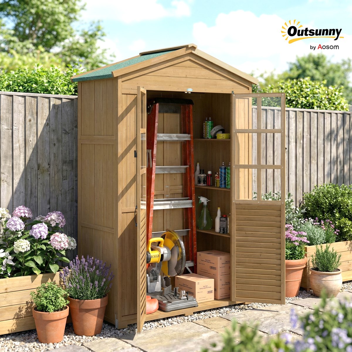 Abri de jardin Bois de sapin Marron beige, OUTSUNNY