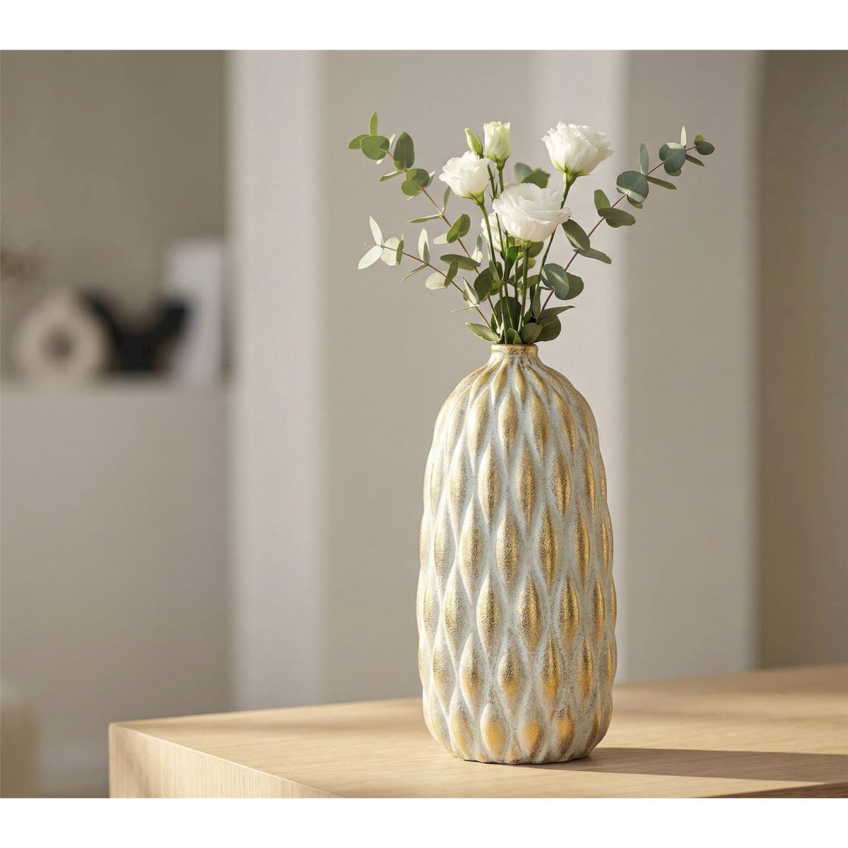 Vase en céramique à relief texturé MODERN gris et doré, RECOLLECTION