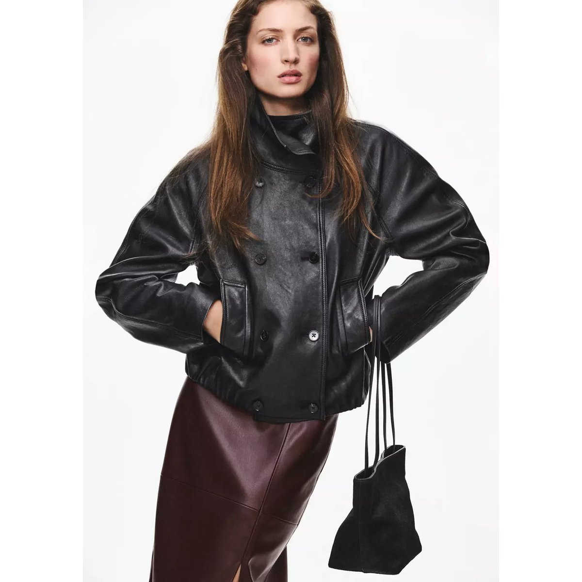 Sac porté épaule cuir imitation fourrure noir, MANGO