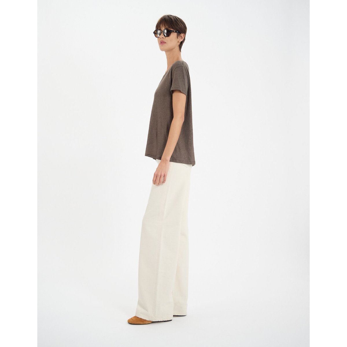 T-shirt Apolline en lin marine khaki, INES DE LA FRESSANGE PARIS