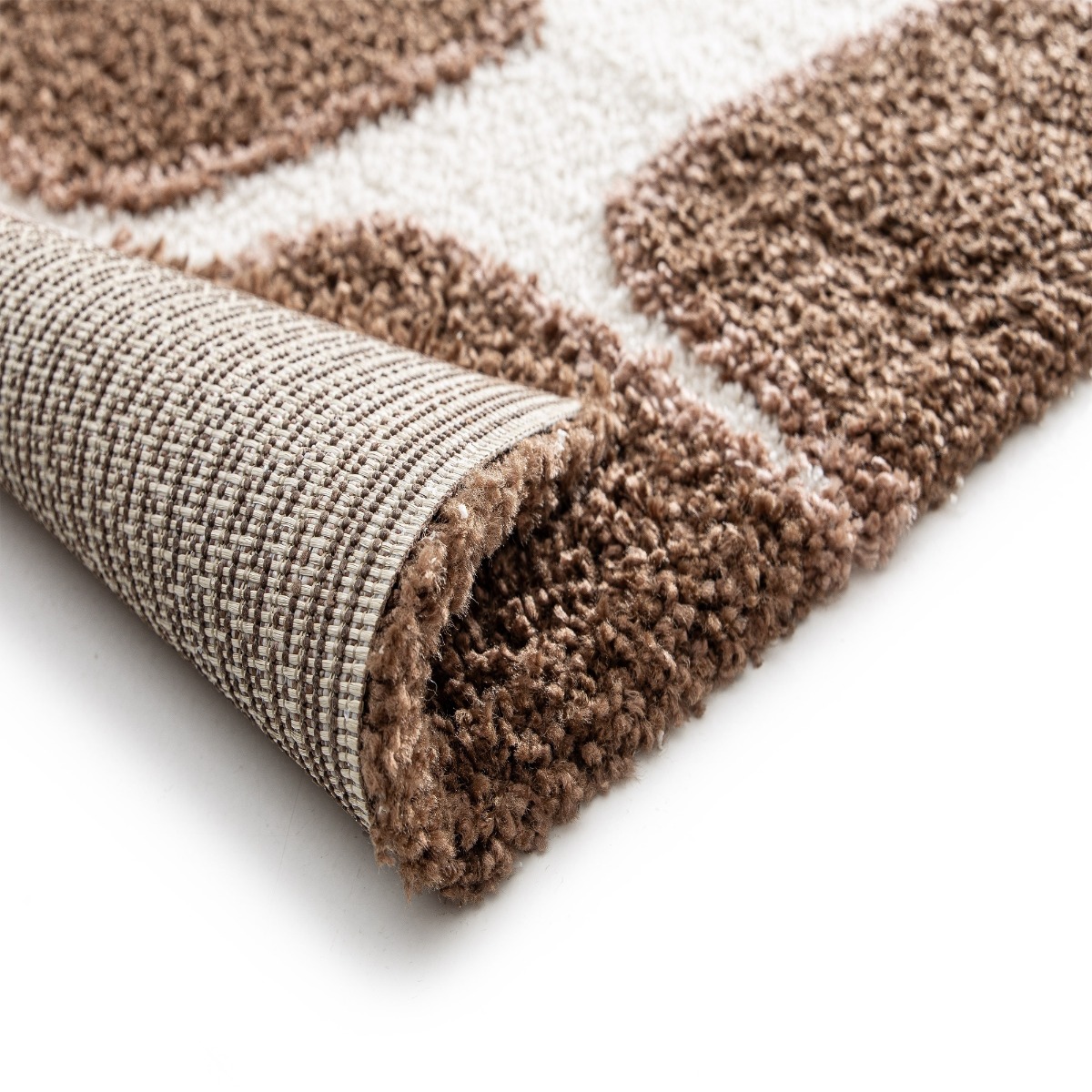 Tapis shaggy doux à relief graphique MOKA BLOCKS marron et ecru, THE DECO FACTORY