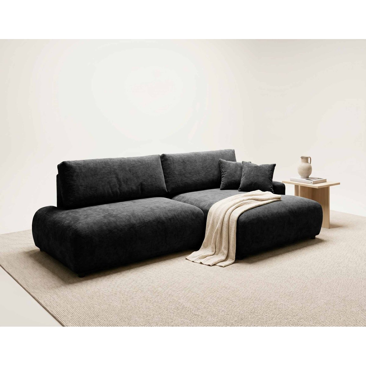 Canapé d'Angle Convertible en Tissu texturé 4 places - PIVOINE noir, BEST MOBILIER