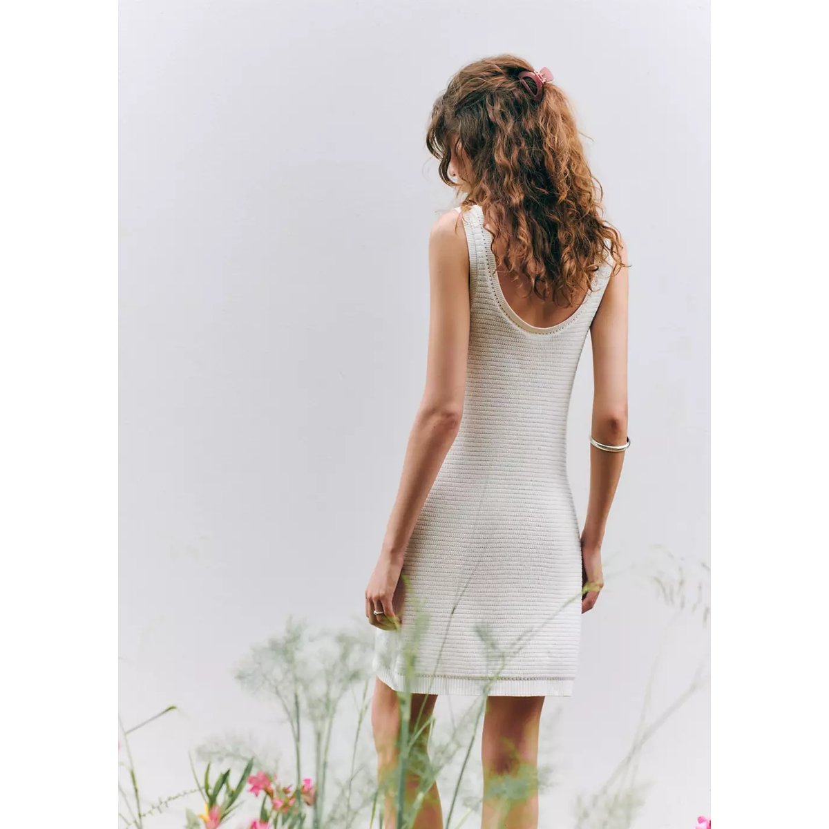 Robe en coton maille à bretelles blanc, MANGO TEEN