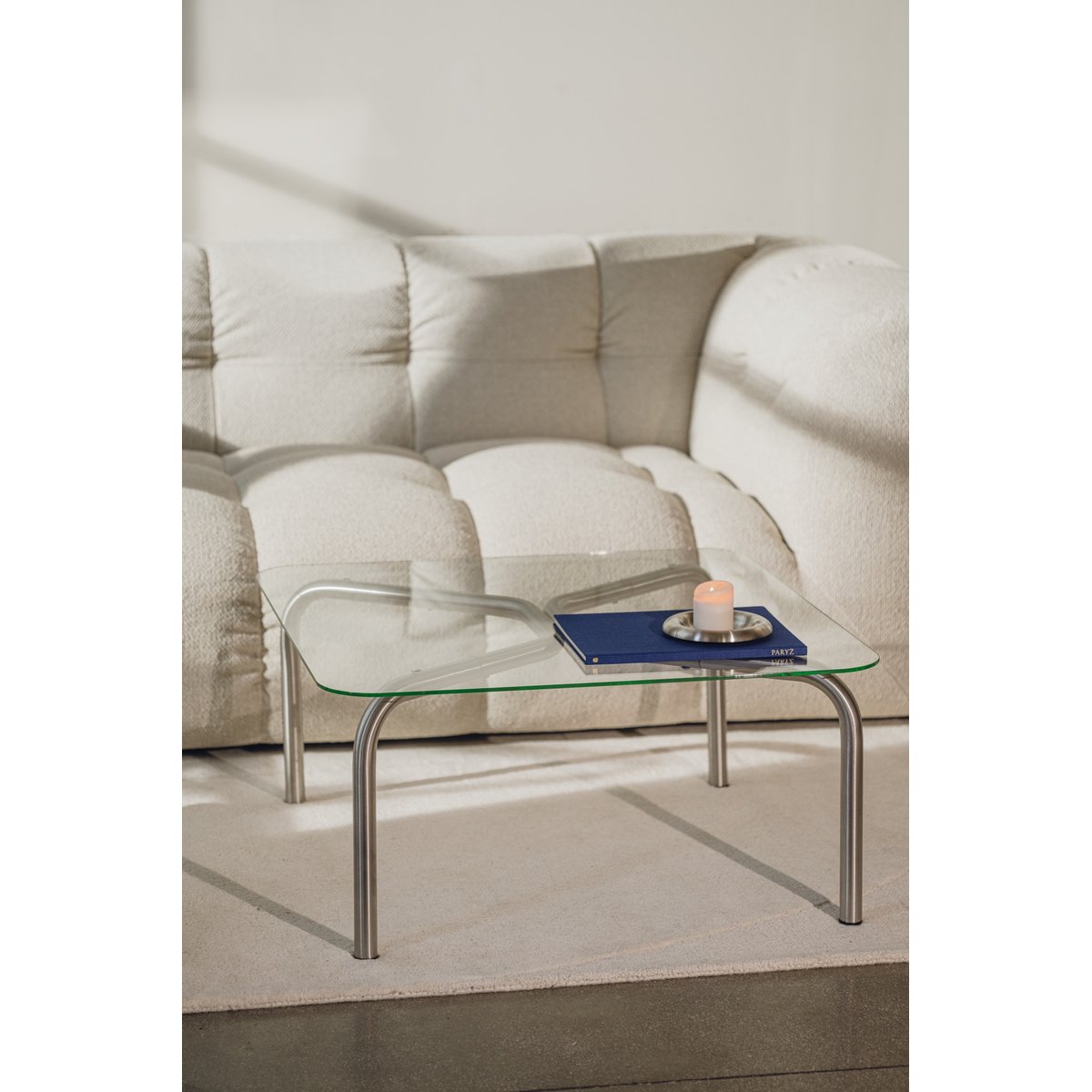 Table basse en acier brossé avec plateau en verre UKU acier &verre, NOO.MA
