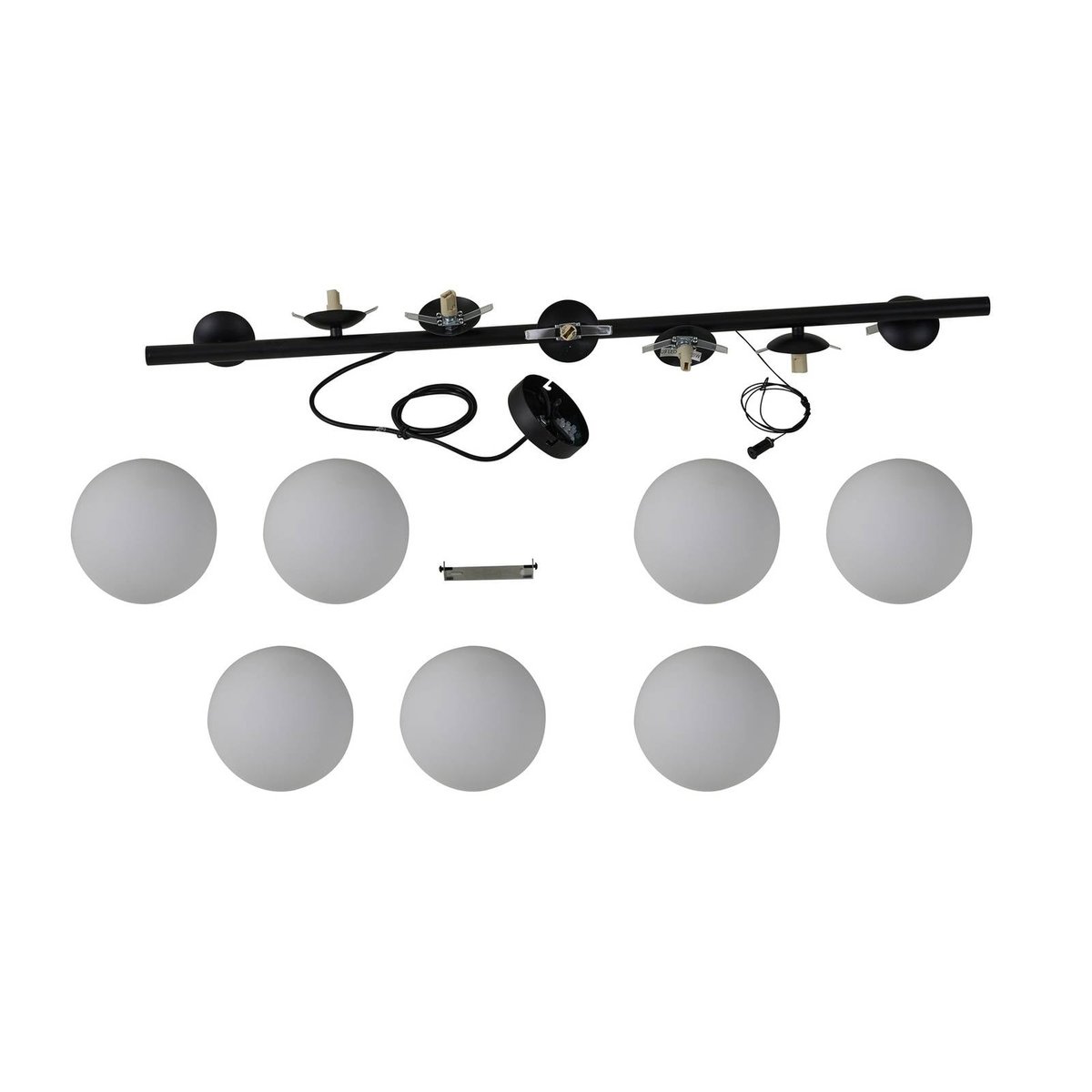 Suspension en verre design, Isandro noir mat, opale, LUCANDE