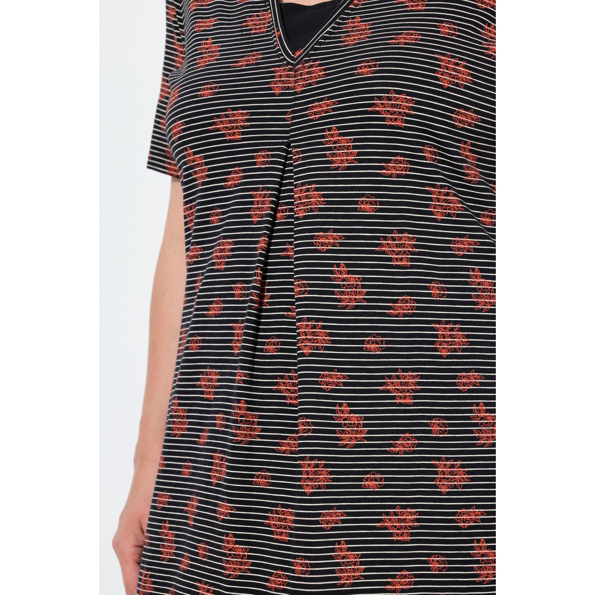 Chemise de nuit à col en V et manches noir, ULLA POPKEN