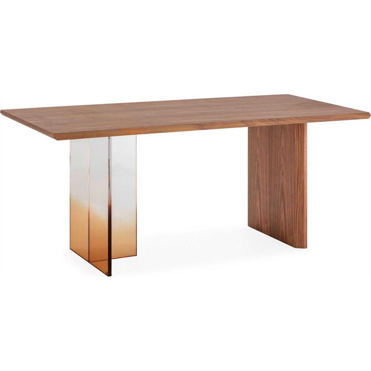 Table à manger en noyer et méthacrylate noyer, transparent, ambre, RECOLLECTION