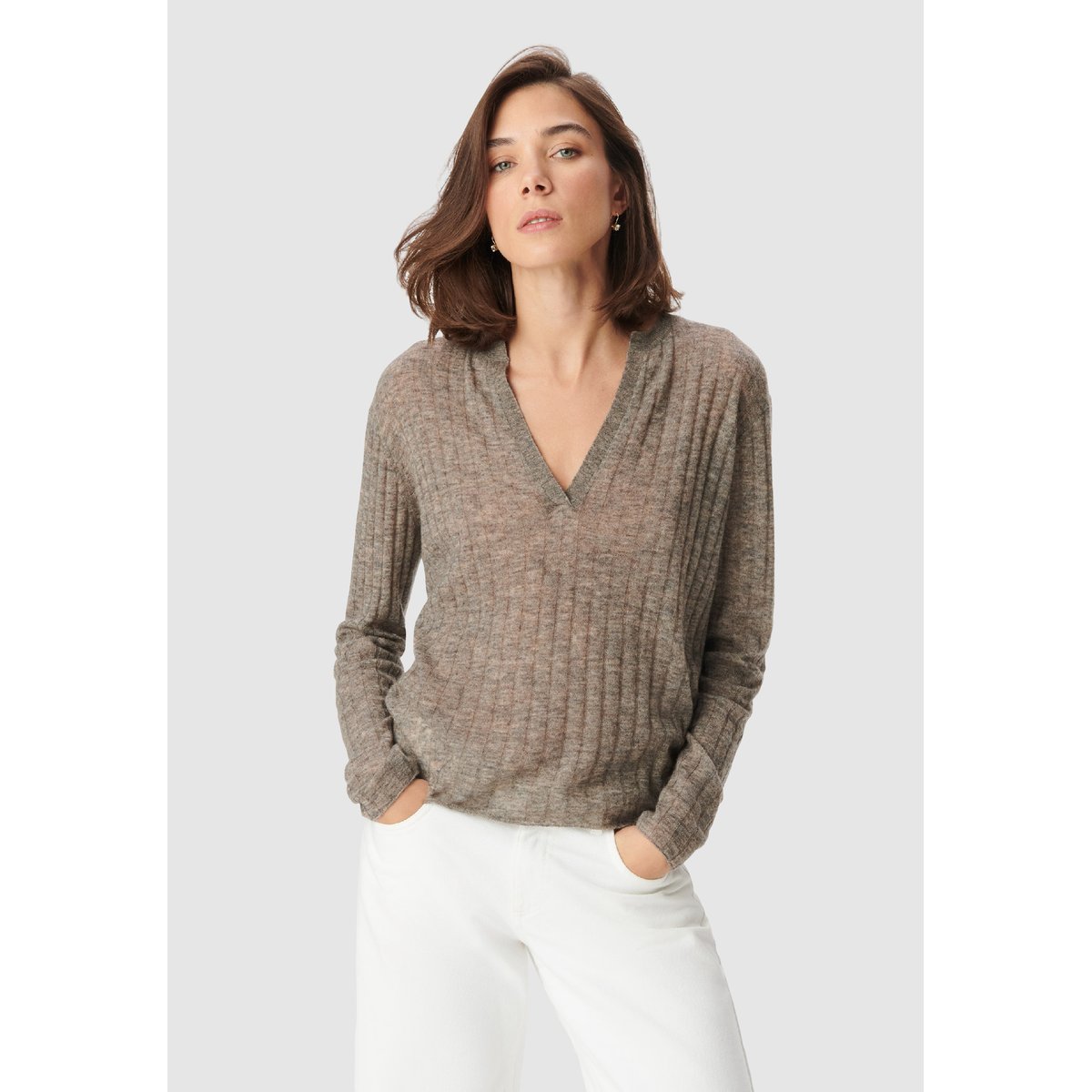 Pull tricot côtes plates marron, IKKS