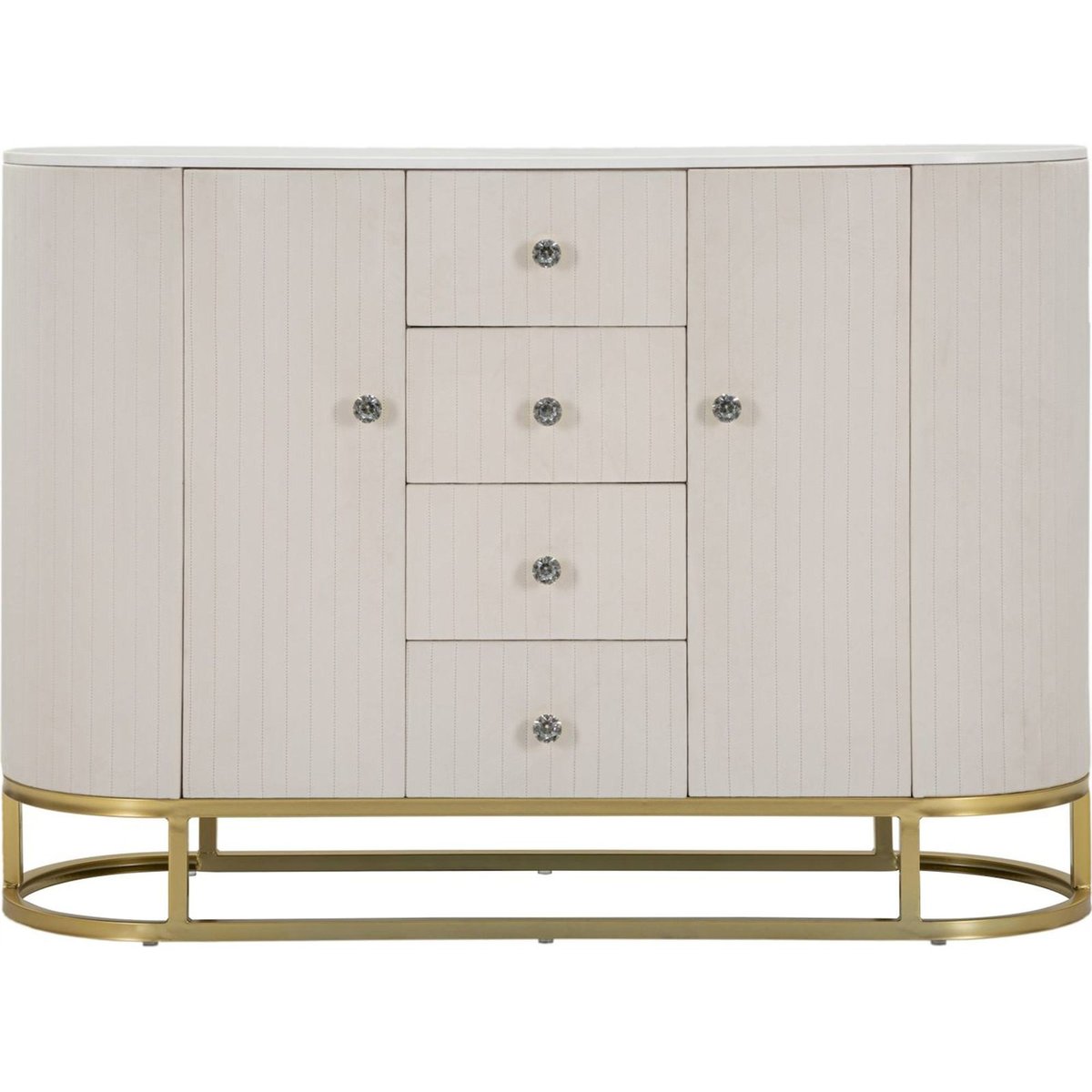 Buffet façades matelassées plateau marbre crème, doré et blanc, RECOLLECTION