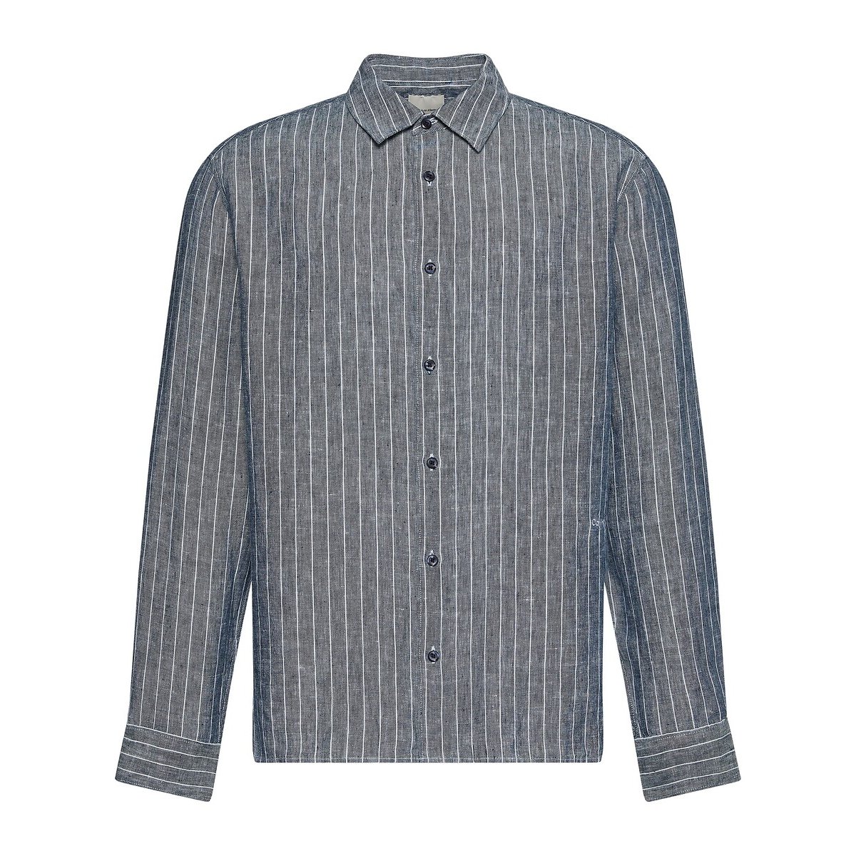 Chemise rayée en lin gris marine, CALVIN KLEIN