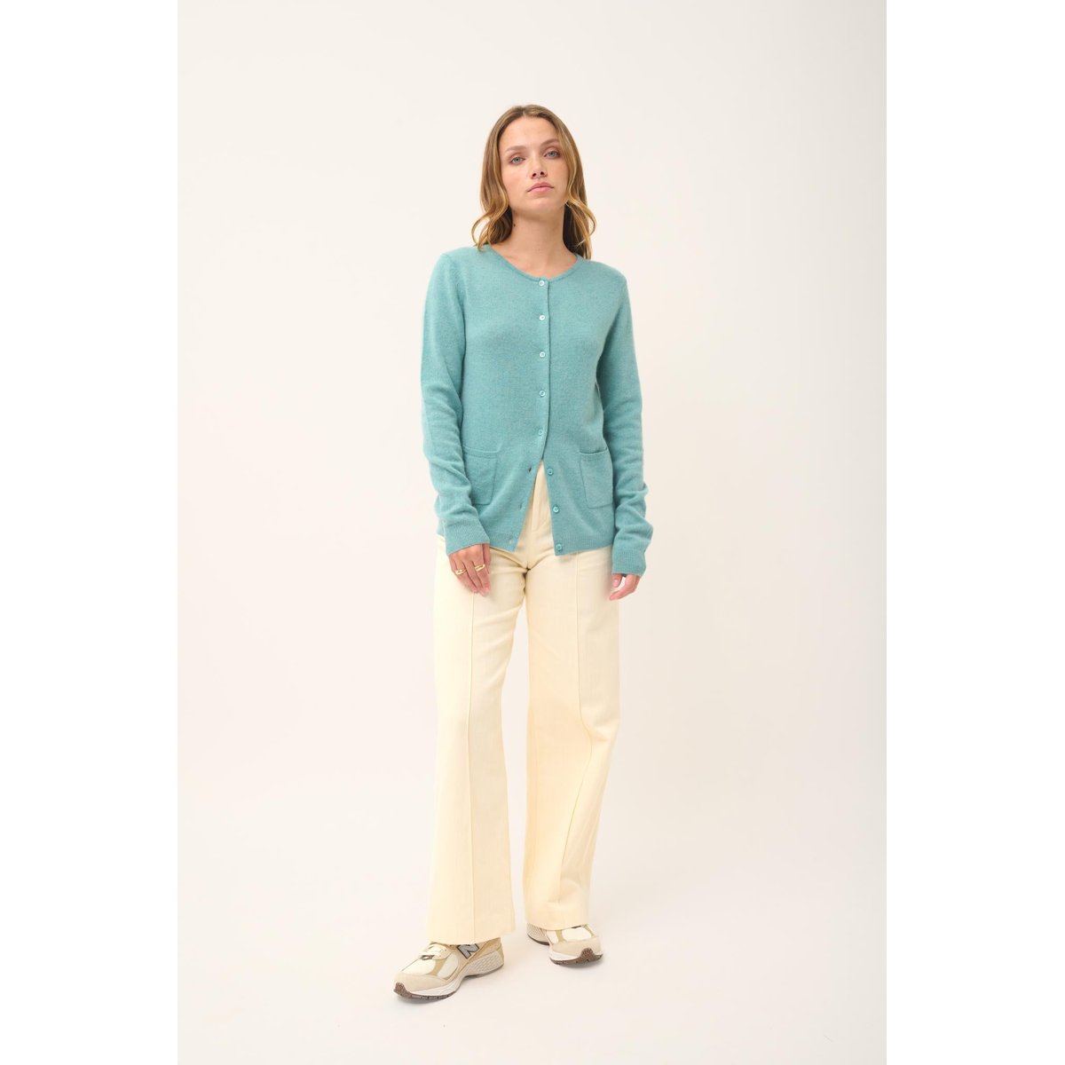 Cardigan Col Rond Vert Chiné Katharine vert chiné, JUST CASHMERE