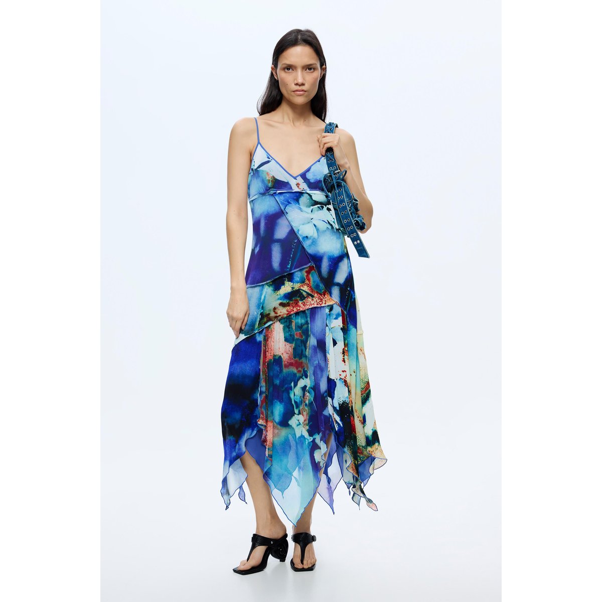 Robe asymétrique imprimée bleu, DESIGUAL