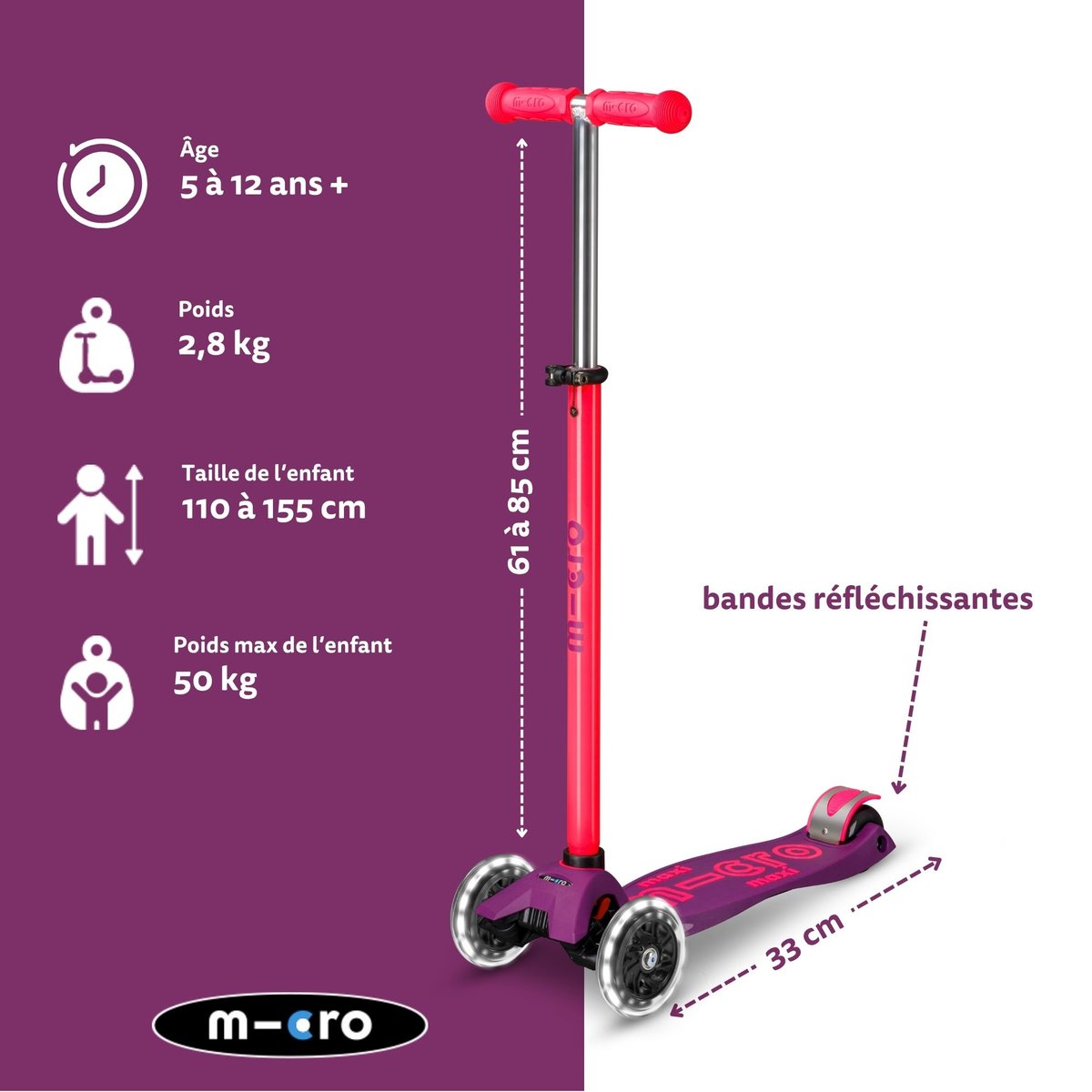 Maxi Micro Deluxe LED - Néon rose, MICRO MOBILITY