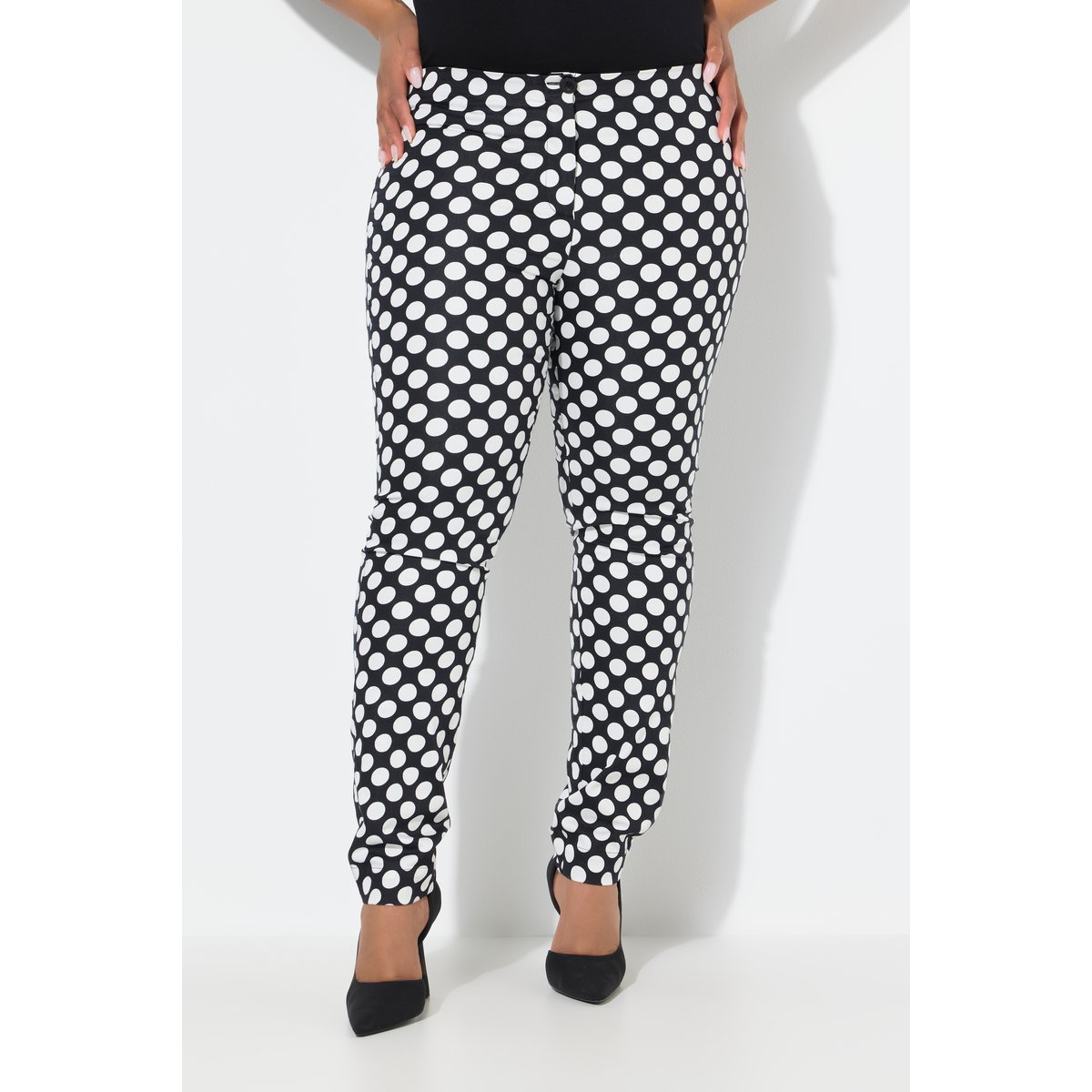Pantalon à pois. Jambe étroite et taille noir, ULLA POPKEN