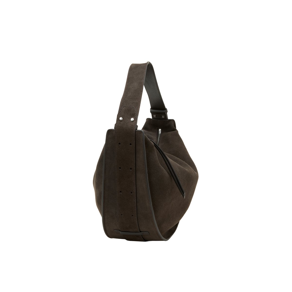 Sac à bandoulière modèle Aamu large en cuir velours souple marron foncé, MARC O'POLO