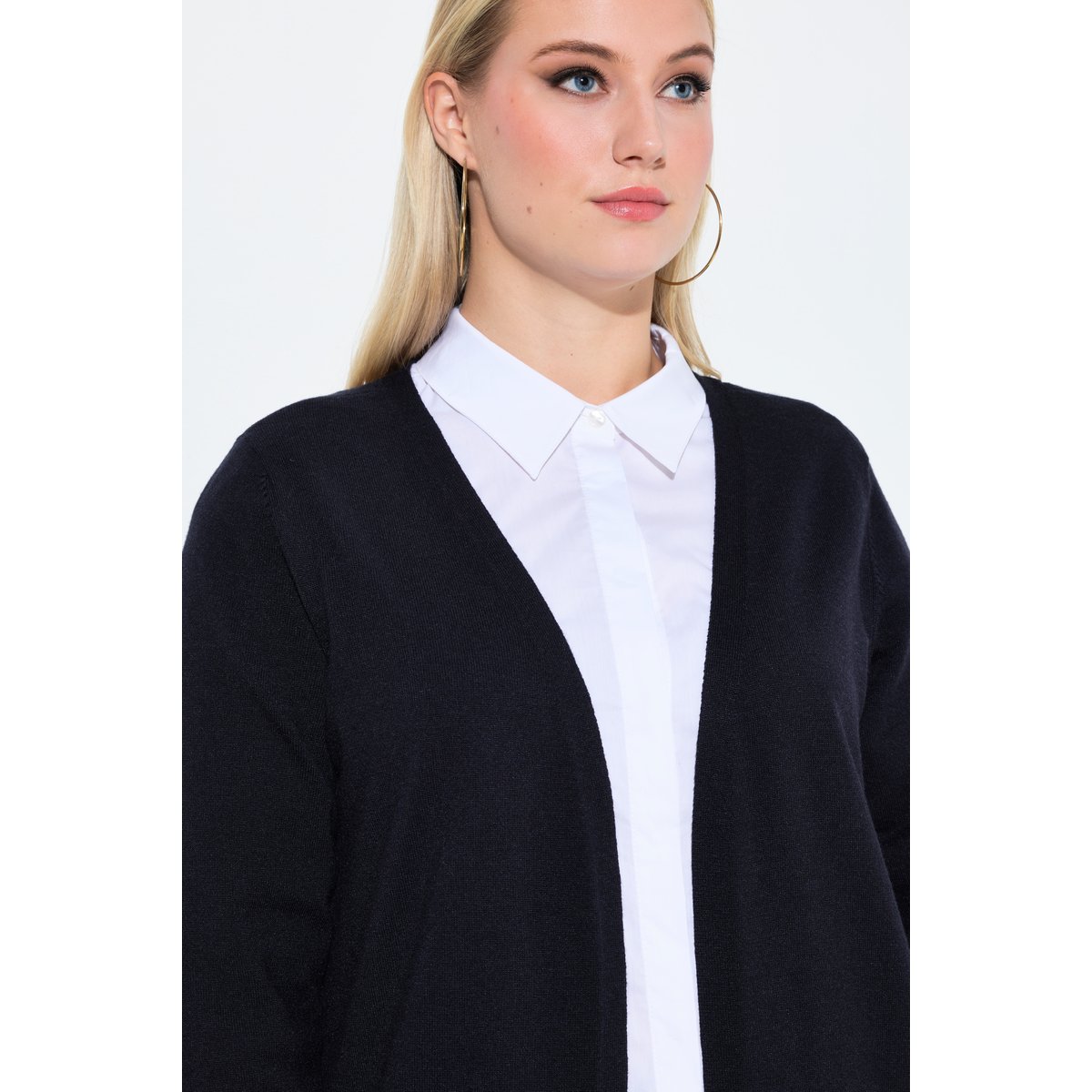Cardigan encolure en V et manches longues marine, ULLA POPKEN
