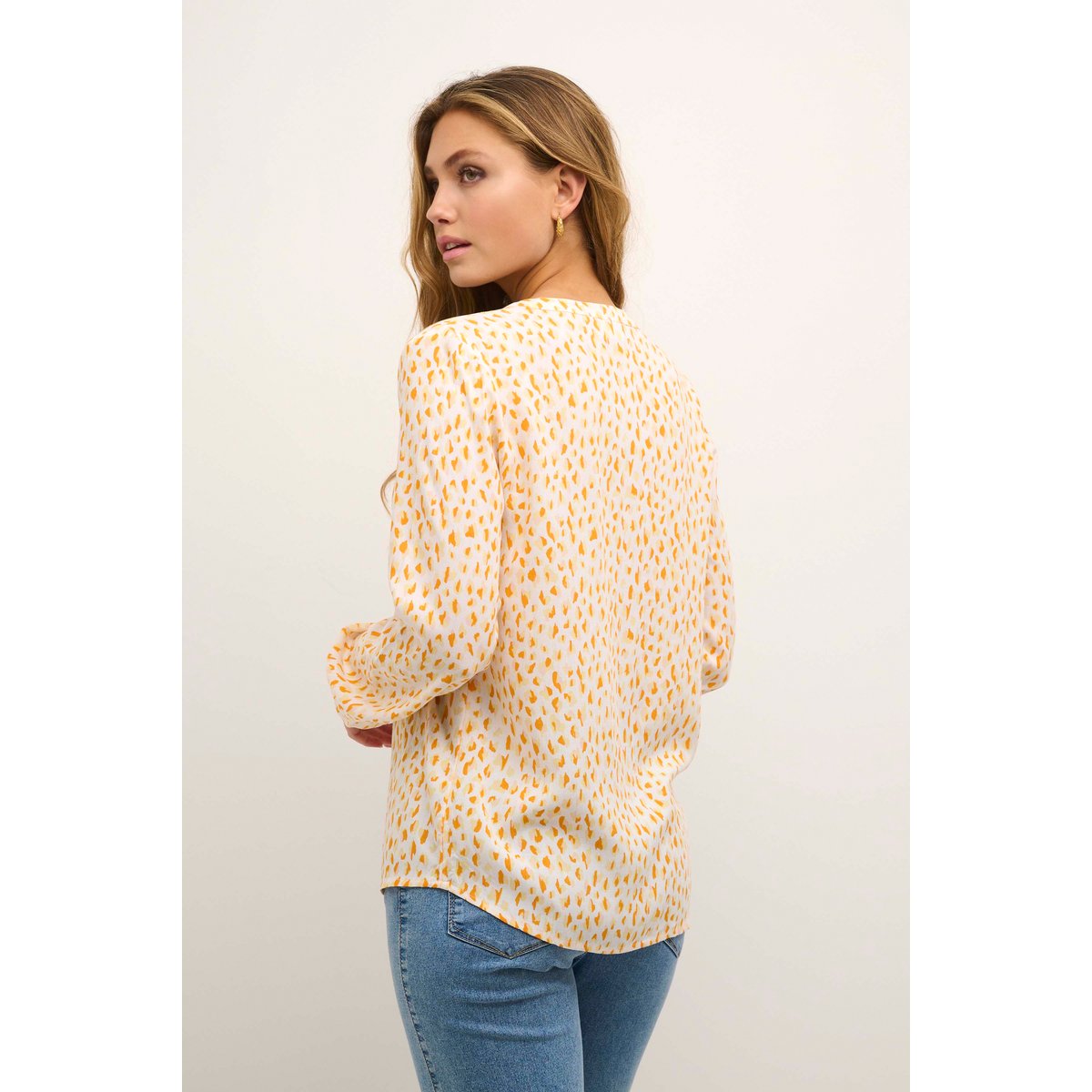 Blouse à manches longues blanc/orange graphique a pois, KAFFE