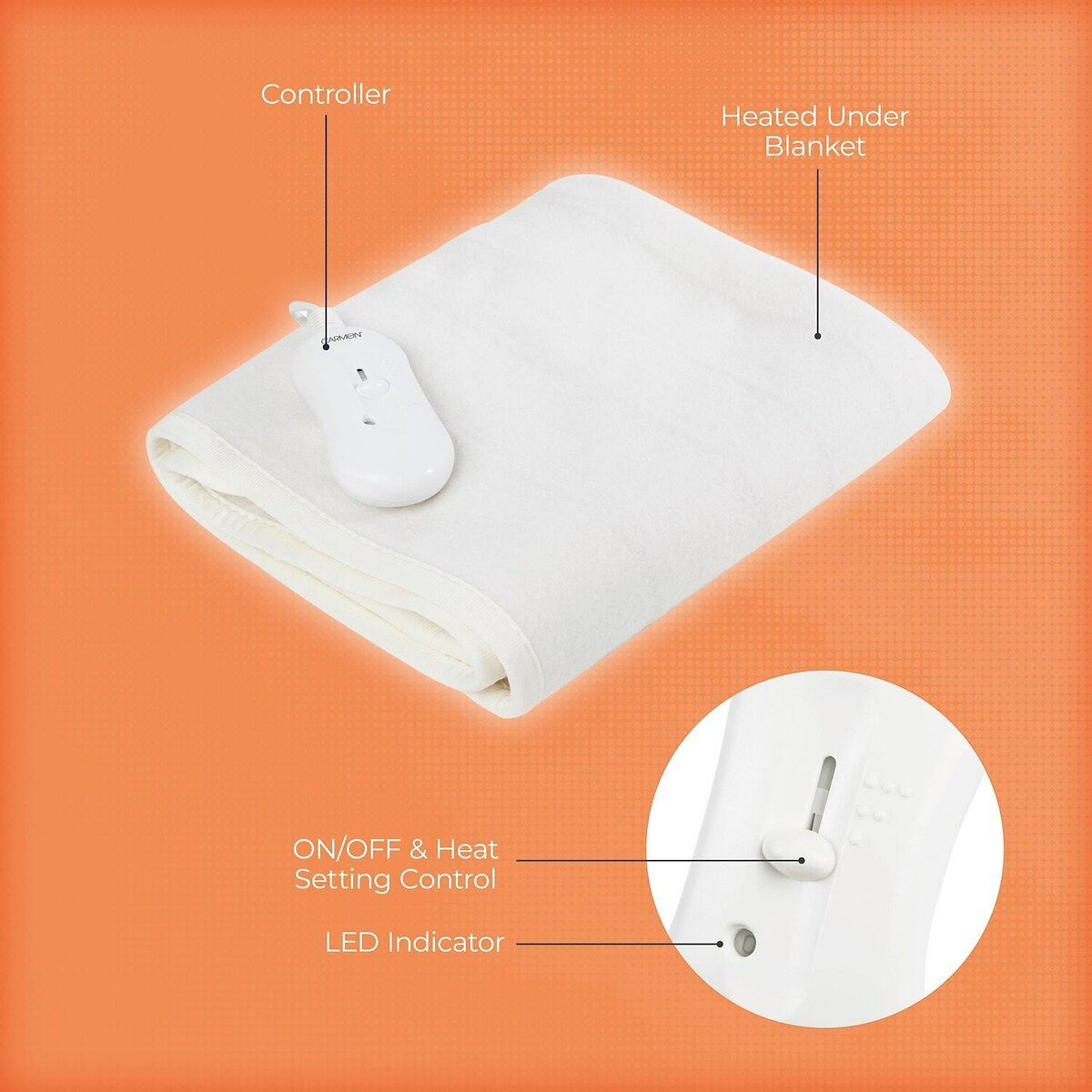 King Heated Full Size Under Blanket white, CARMEN