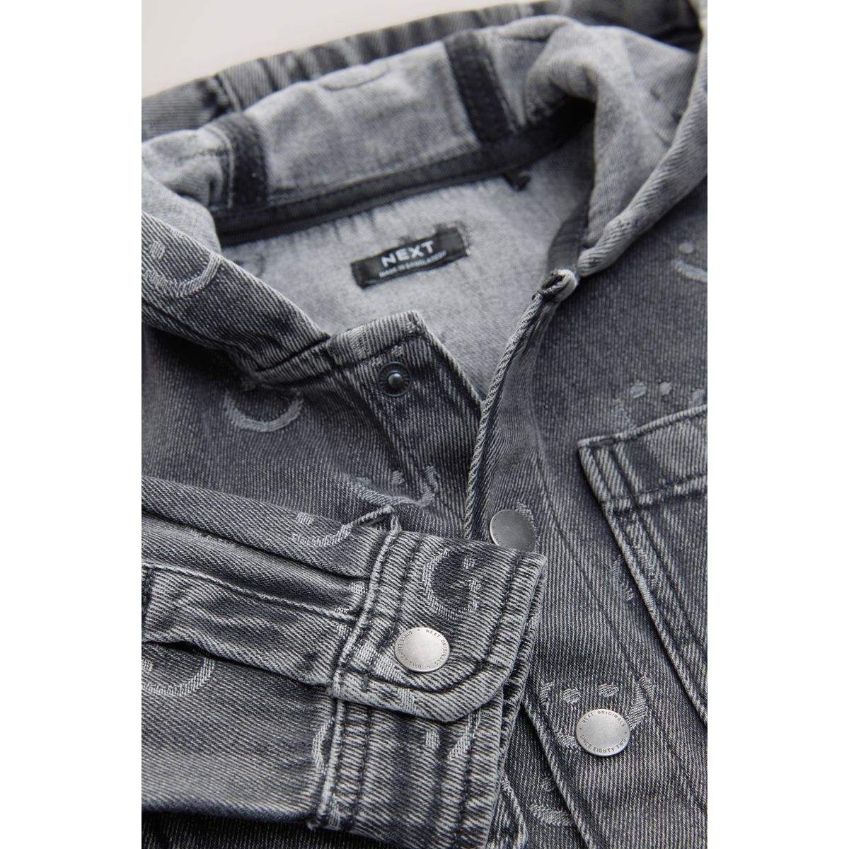 Surchemise en denim à capuche visage gris, NEXT