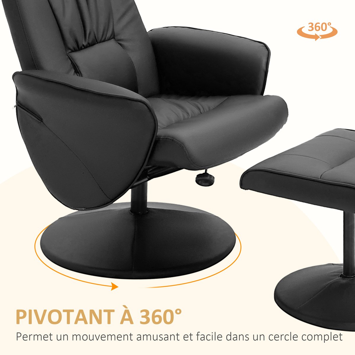 Fauteuil inclinable avec repose-pieds PU Noir noir, HOMCOM