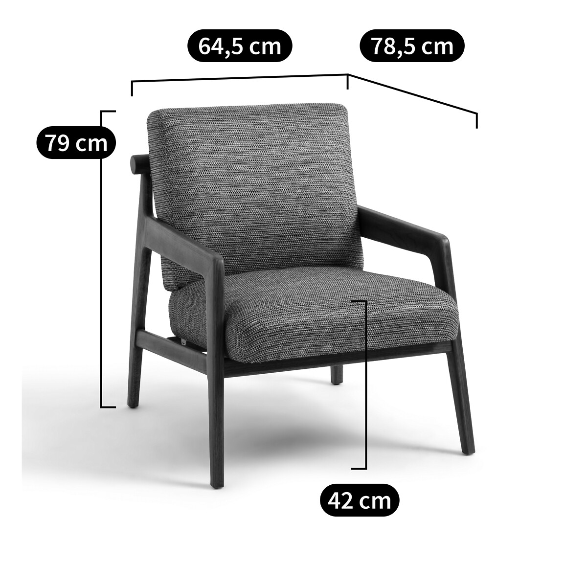 Fauteuil vintage tissu chiné et chêne, Vinato gris/doré, LA REDOUTE INTERIEURS