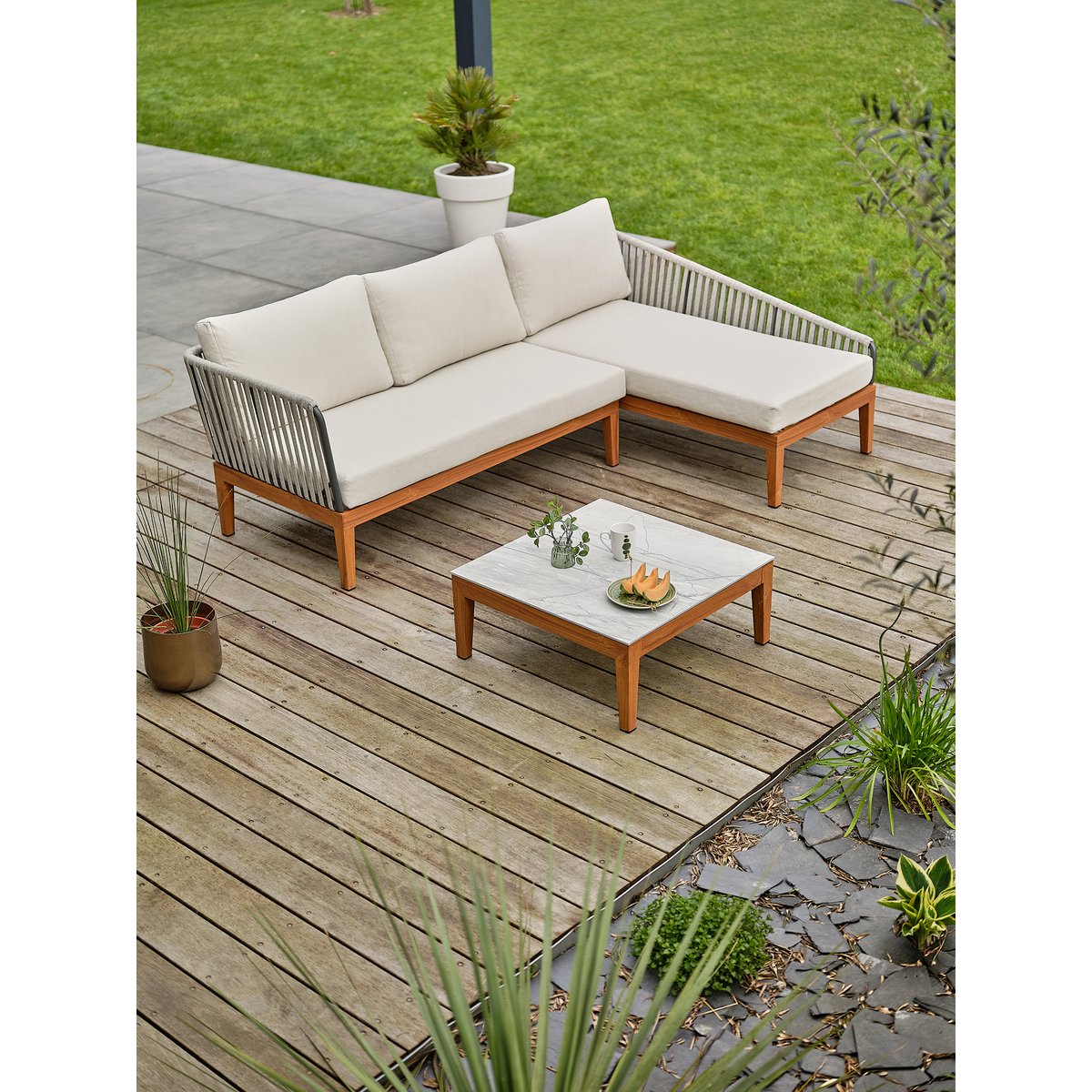 Salon de jardin bas 4 places - ALPHI marron, REMARQUABLE