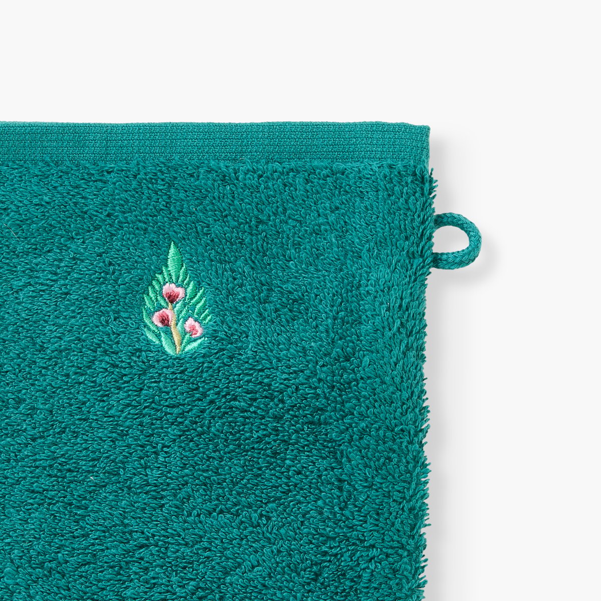 Gant de toilette coton bio BUNDI emeraude, CARRE BLANC