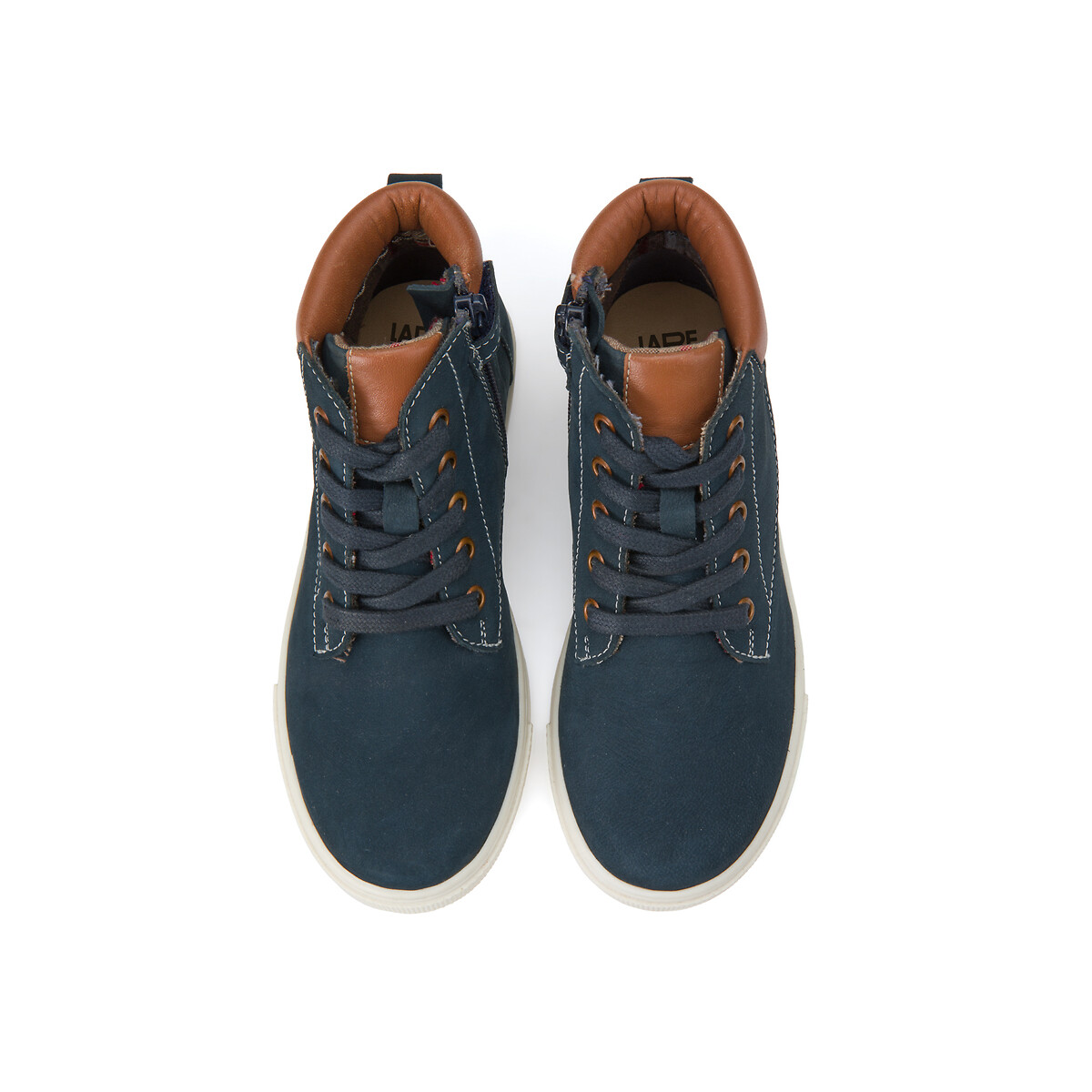 Kids Lace-Up Ankle Boots in Leather with Zip Fastening navy blue, LA REDOUTE COLLECTIONS