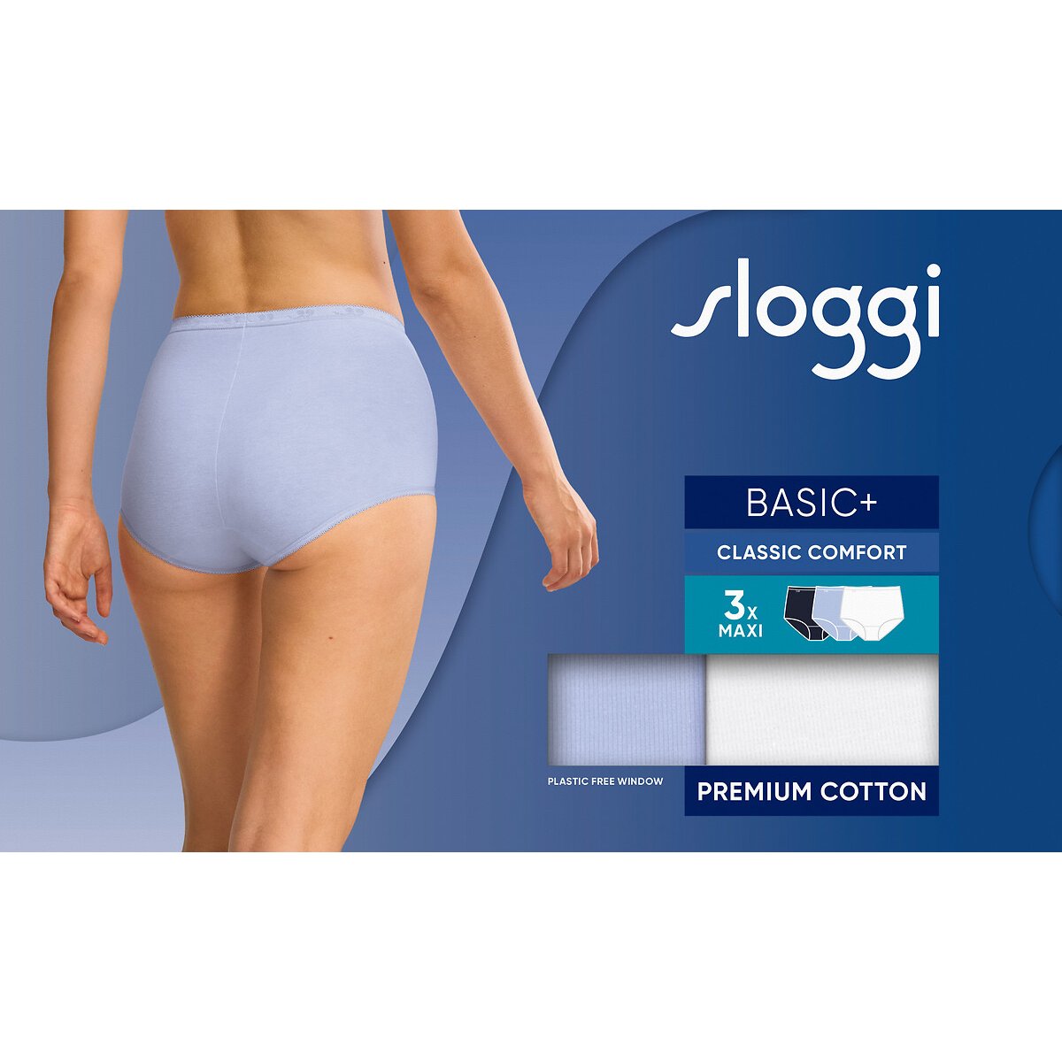 Pack of 3 Basic+ Maxi Knickers navy+lavender blue+white, SLOGGI