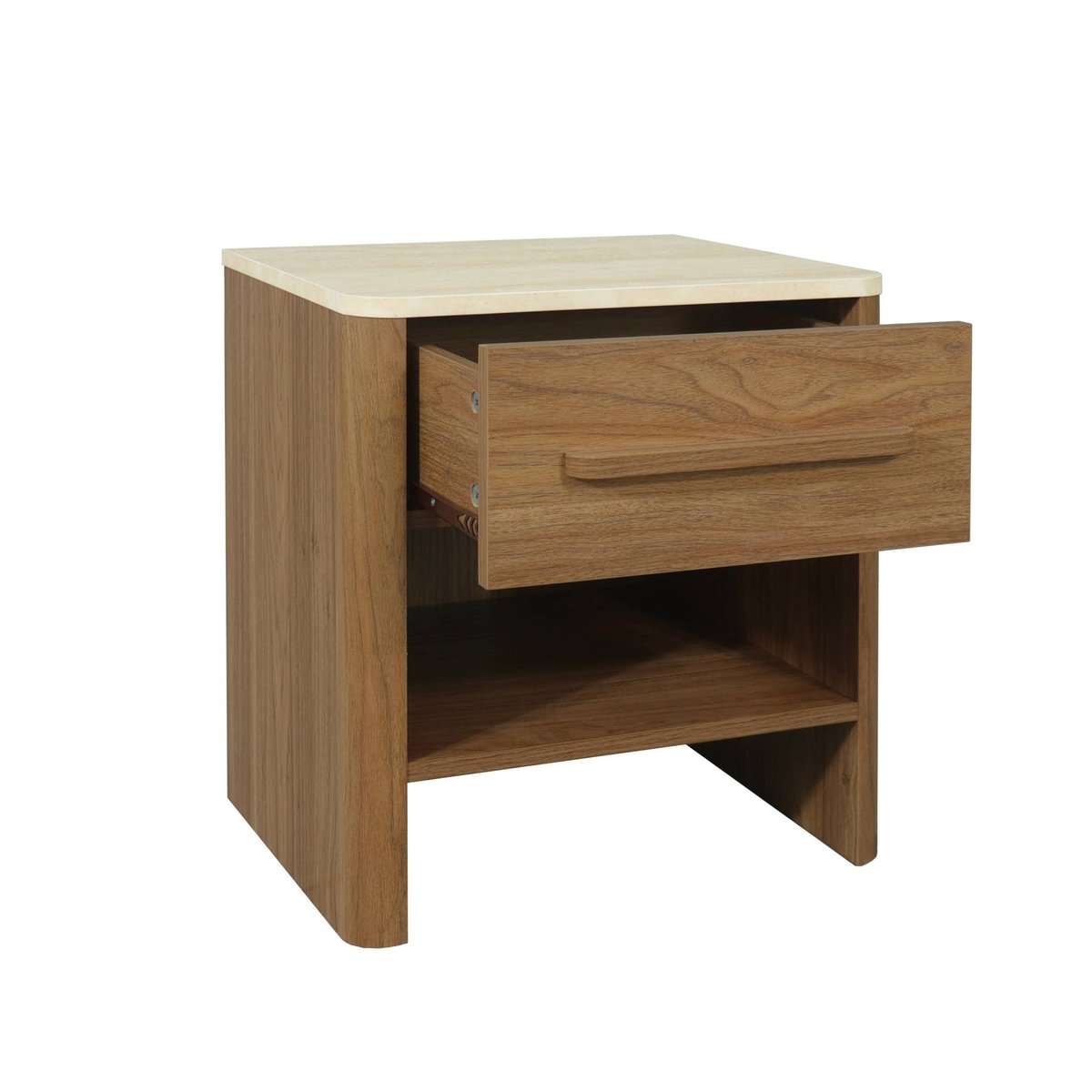 Table de chevet décor bois et effet travertin 1 tiroir  ARETHA noyer, SWEEEK