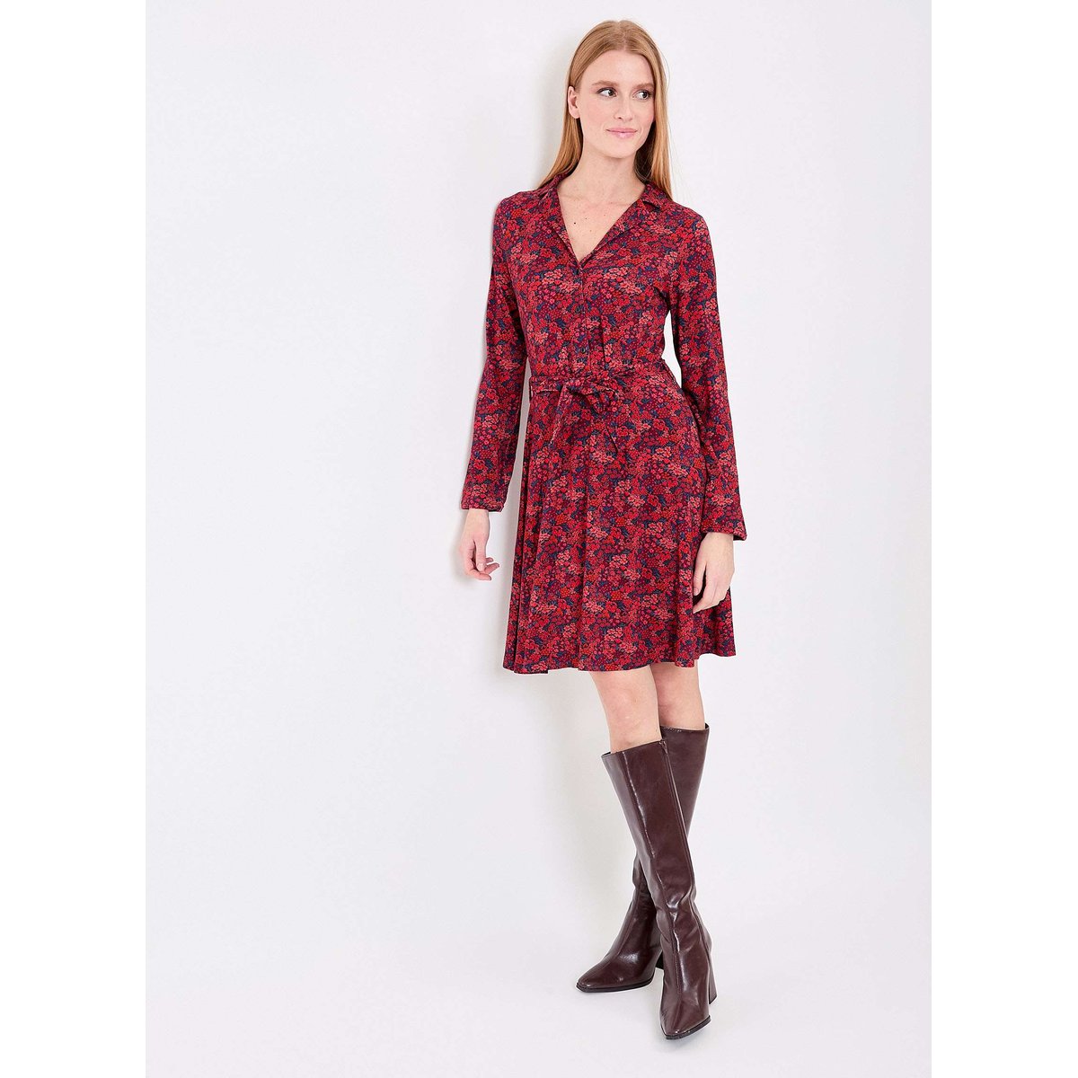 Robe maille fluide ceinturée EZONE rouge orange, PRINCESSE NOMADE