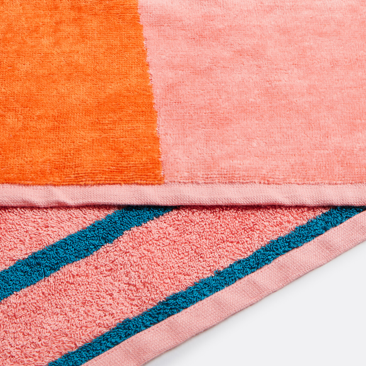 Serviette de plage, en éponge velours 420 g, LISTRADO bleu/orange/rose, LA REDOUTE INTERIEURS