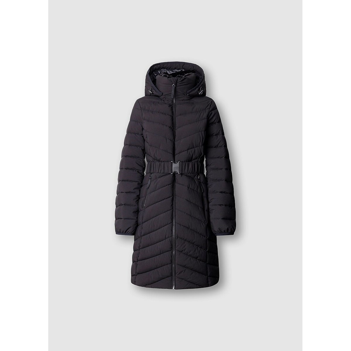 Doudoune longue ceinturée à capuche noir, PEPE JEANS