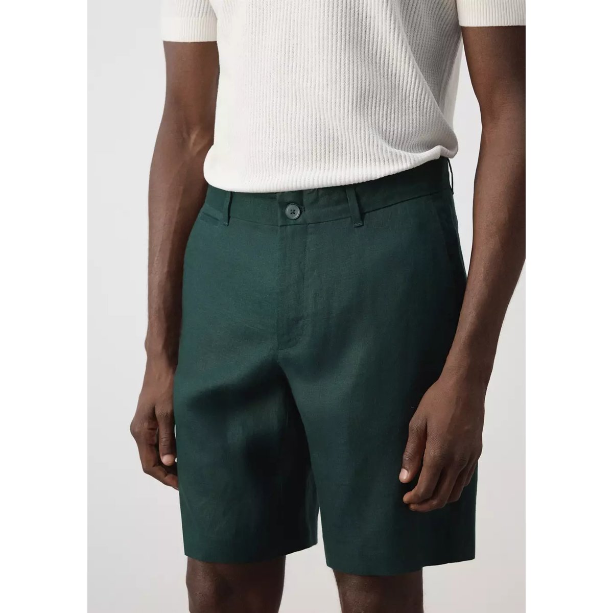 Bermuda regular-fit 100 % lin vert foncé, MANGO MAN