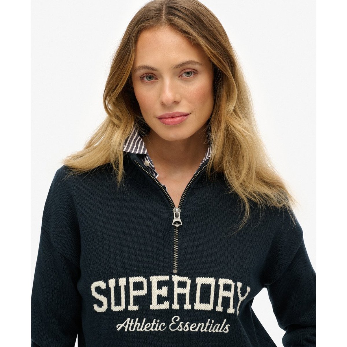 Pull à demi-zip graphique décontracté bleu marine éclipse, SUPERDRY