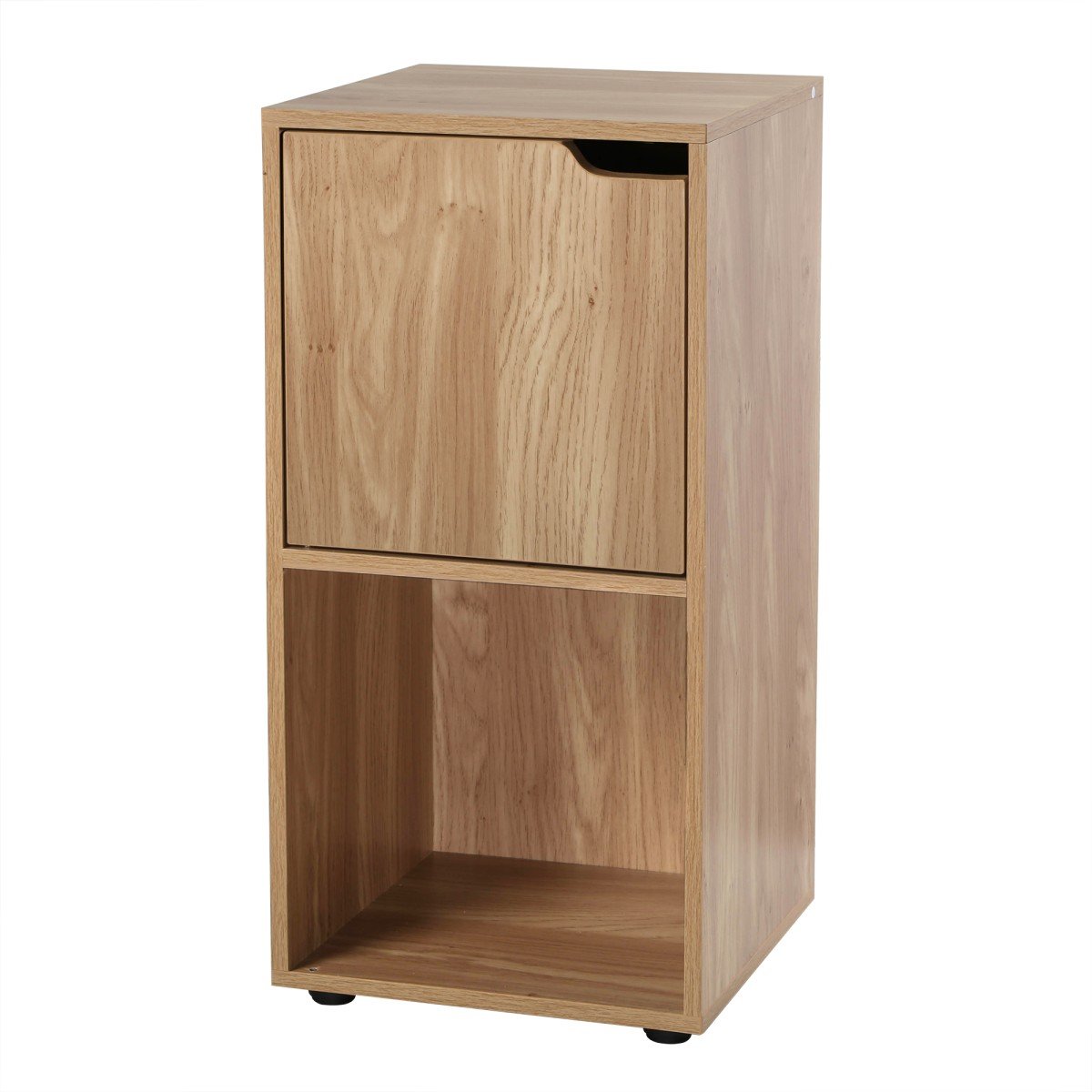 Tables de chevet 2 cases décor bois 1 porte - lot de 2 - MODU bois clair, CALICOSY