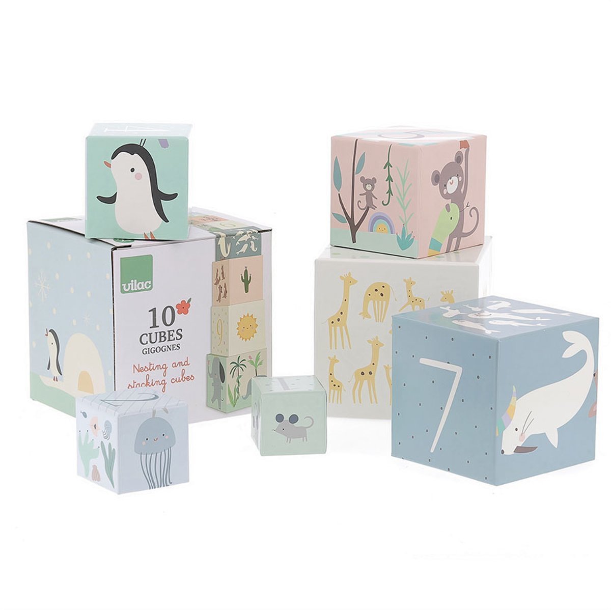 Cubes gigognes Animaux du monde beige, VILAC